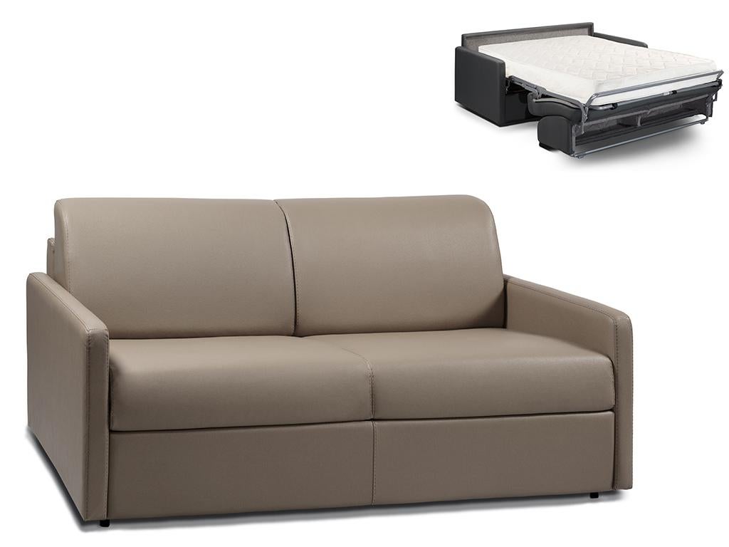 Kanapa 3-osobowa z ekspresowym mechanizmem rozkładania z ekoskóry CALIFE - Kolor: taupe - Wymiary miejsca do spania: 140 cm - Materac 18 cm