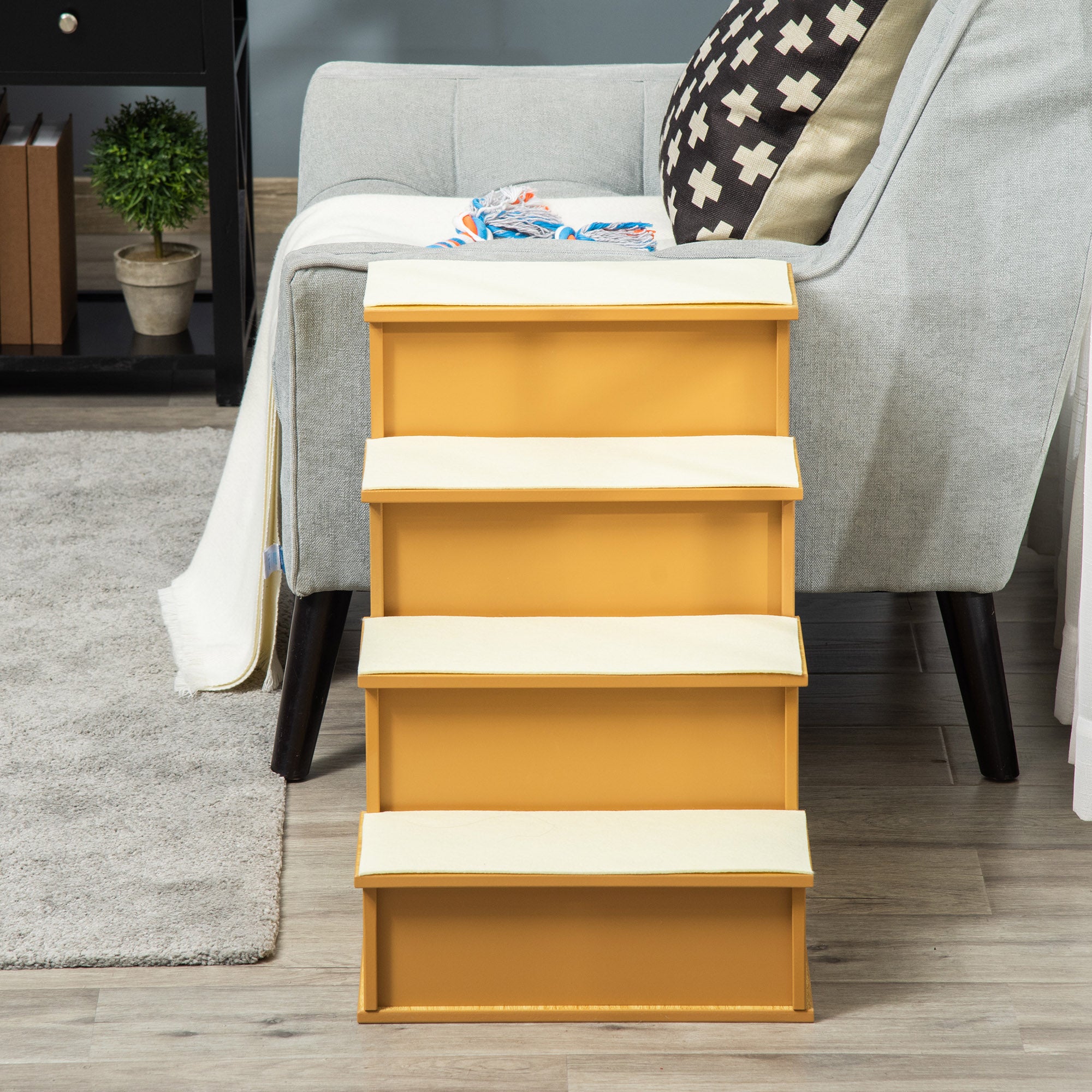 Escalera para Perros PawHut MDF, Poliéster Natural y Crema 40x59x54.2 cm D06-078ND - 2