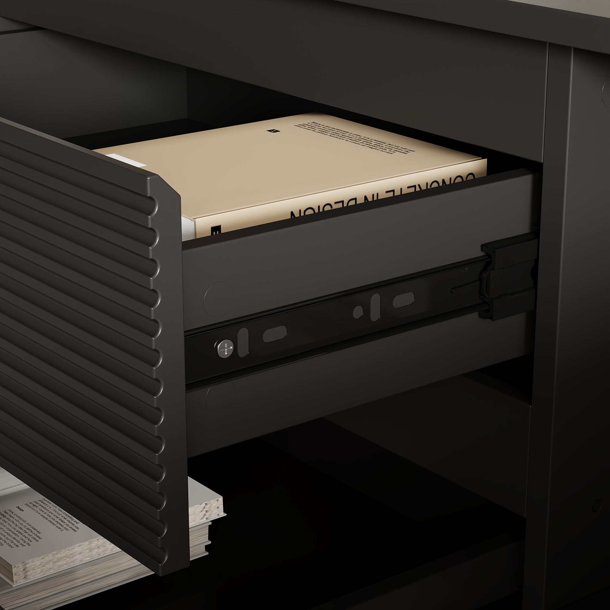 Buffet de Salon avec 2 Portes et 3 Tiroirs, Meuble de Rangement de Chambre avec Etagères Réglables, 160x40x80, Noir - 5