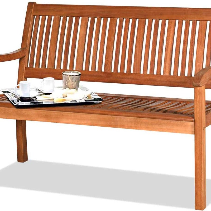 Ławka ogrodowa z drewna, nośność do 320 kg, 2–3-osobowa, masywna ławka drewniana, z eukaliptusa, na taras, balkon, do ogrodu, 126 x 63 x 91 cm