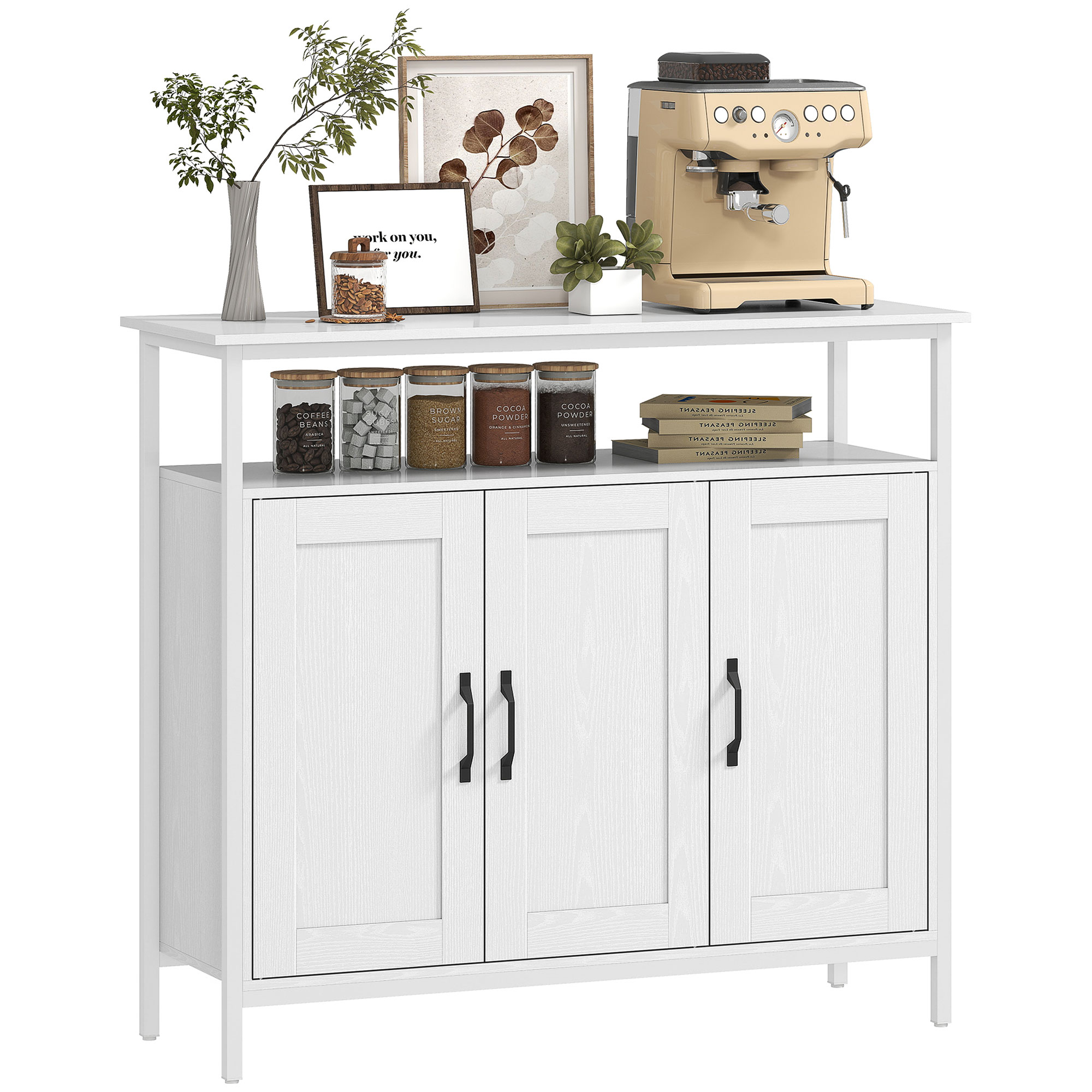 Leroy Merlin Industrial Living Room Cabinet With 3 Doors Open Compartment Adjustable Shelves For Dining Room 100X35x88 Cm White Claras 
