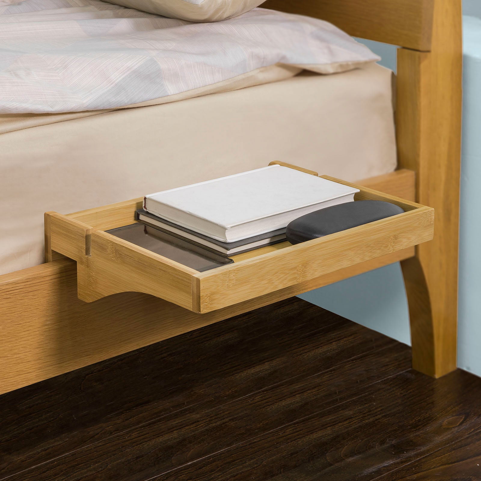 SoBuy NKD01-N Petite Table de Chevet Étagère Suspendue en Bambou Table de Nuit, Naturel-Noir - 9