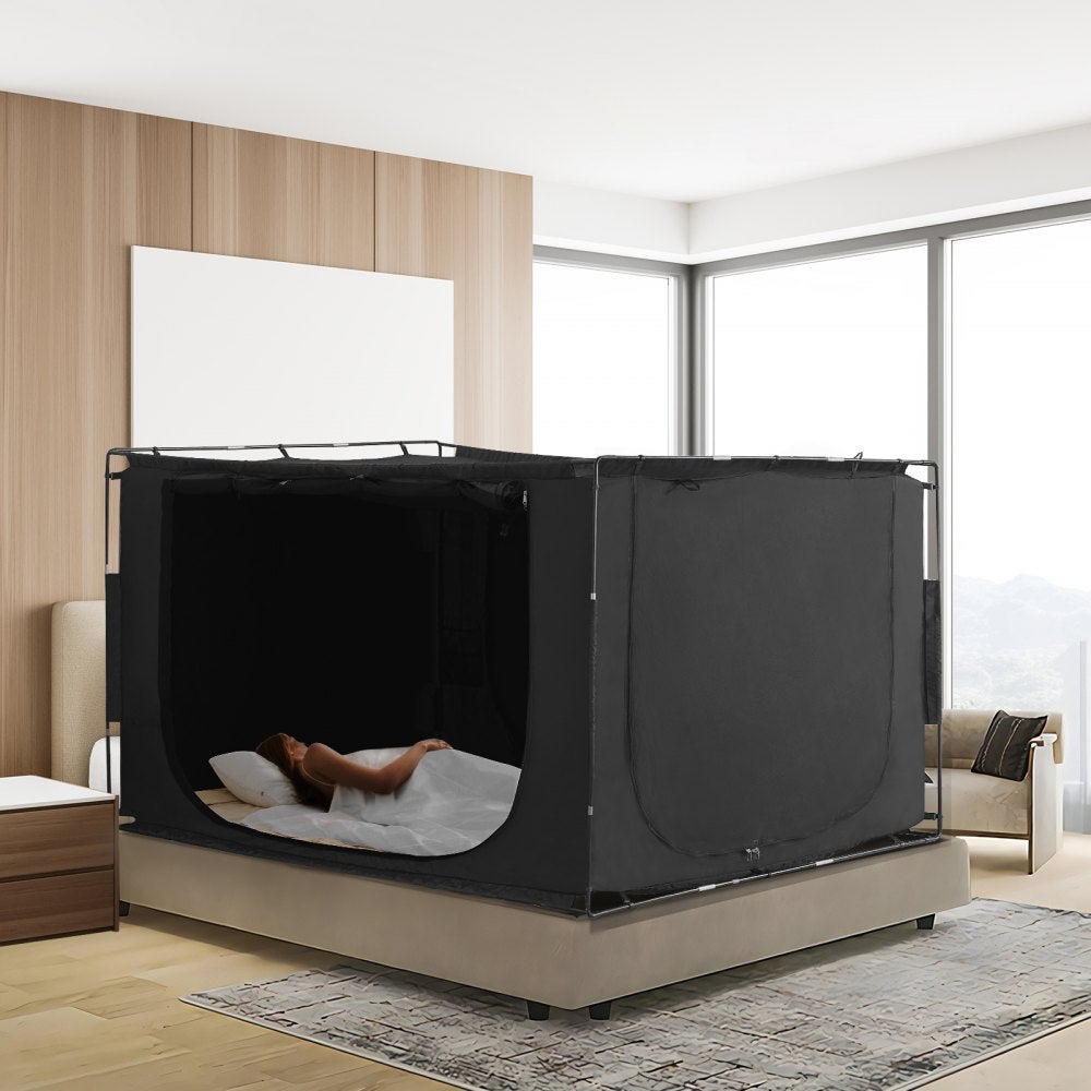 Tenda da letto nera 203x152x119cm con 3 ingressi e protezione contro la luce TEKMAQUINAS - 5