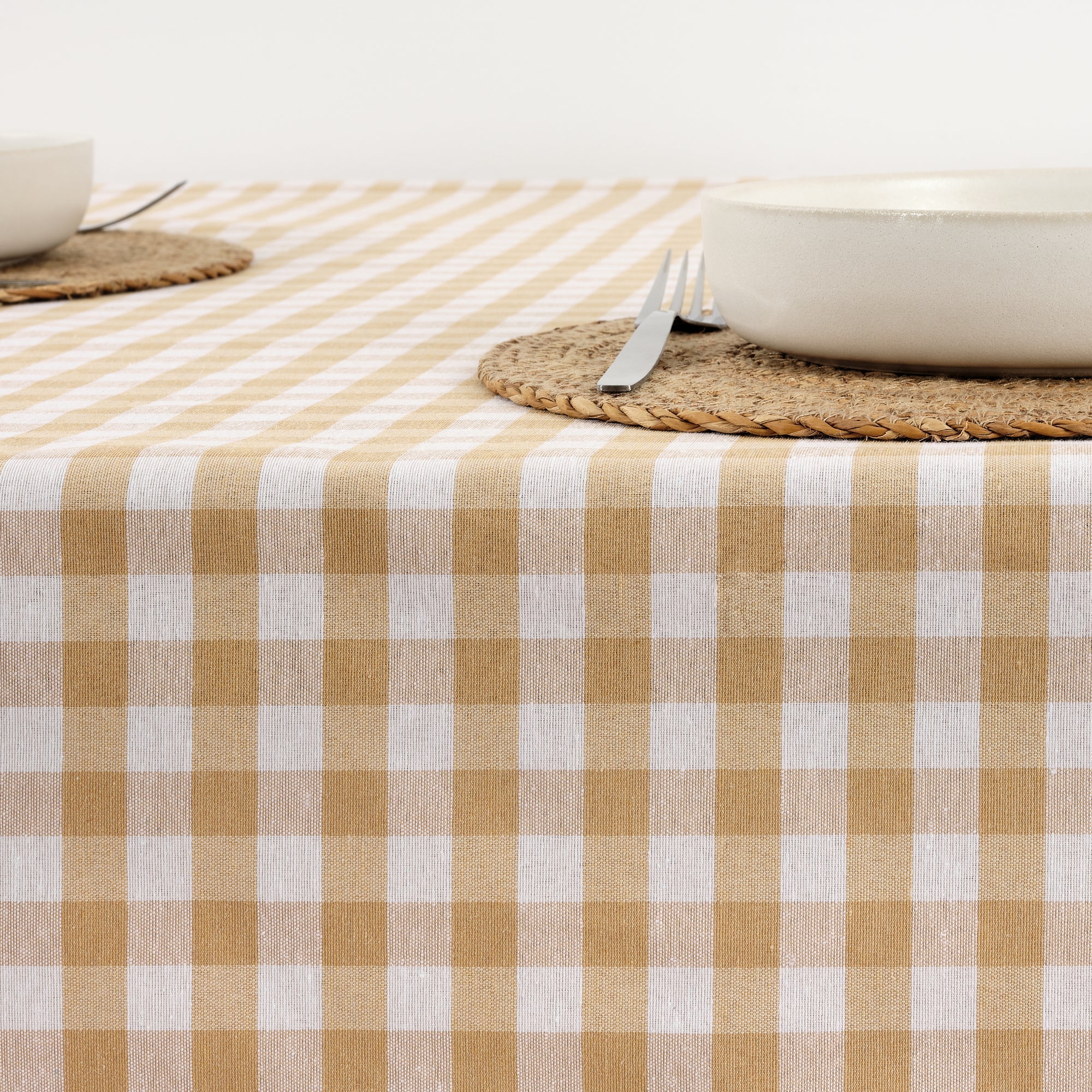 Mantel Vichy impermeable antimanchas Beige tacto tela - 250x140 cm - 7
