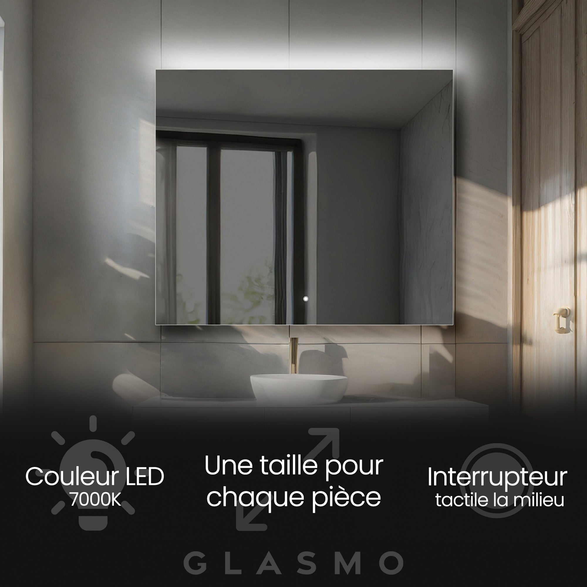Miroir De Salle De Bain LED Intelligent BRASIL - Affichage Météo, Bluetooth, Interrupteur - Neuf