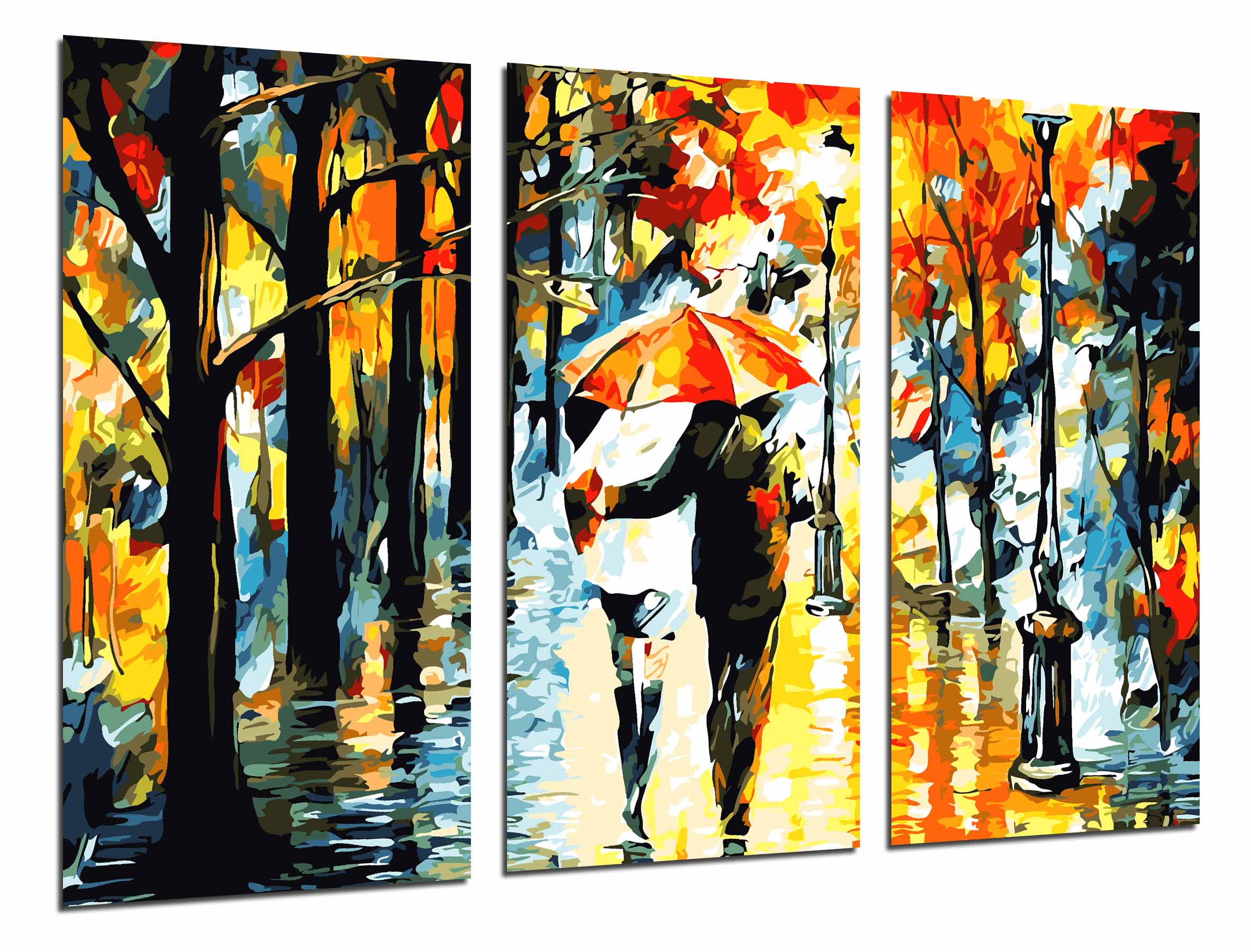 Abstracto paseo romantico bajo la lluvia, colores, impresión fotográfica sobre madera, cuadro moderno decorativo