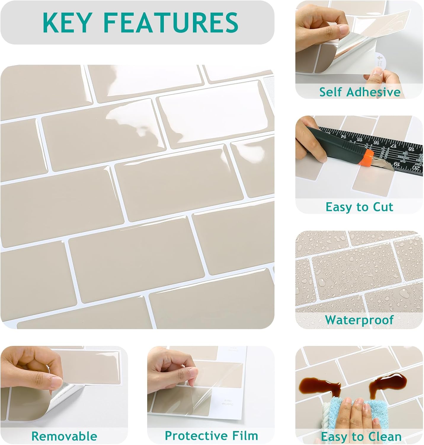 Panel Mural Autoadhesivo Impermeable (Efecto Mármol 3D) - Lote de 4 para Salpicadero de Cocina/Baño - Diseño Elegante - 4