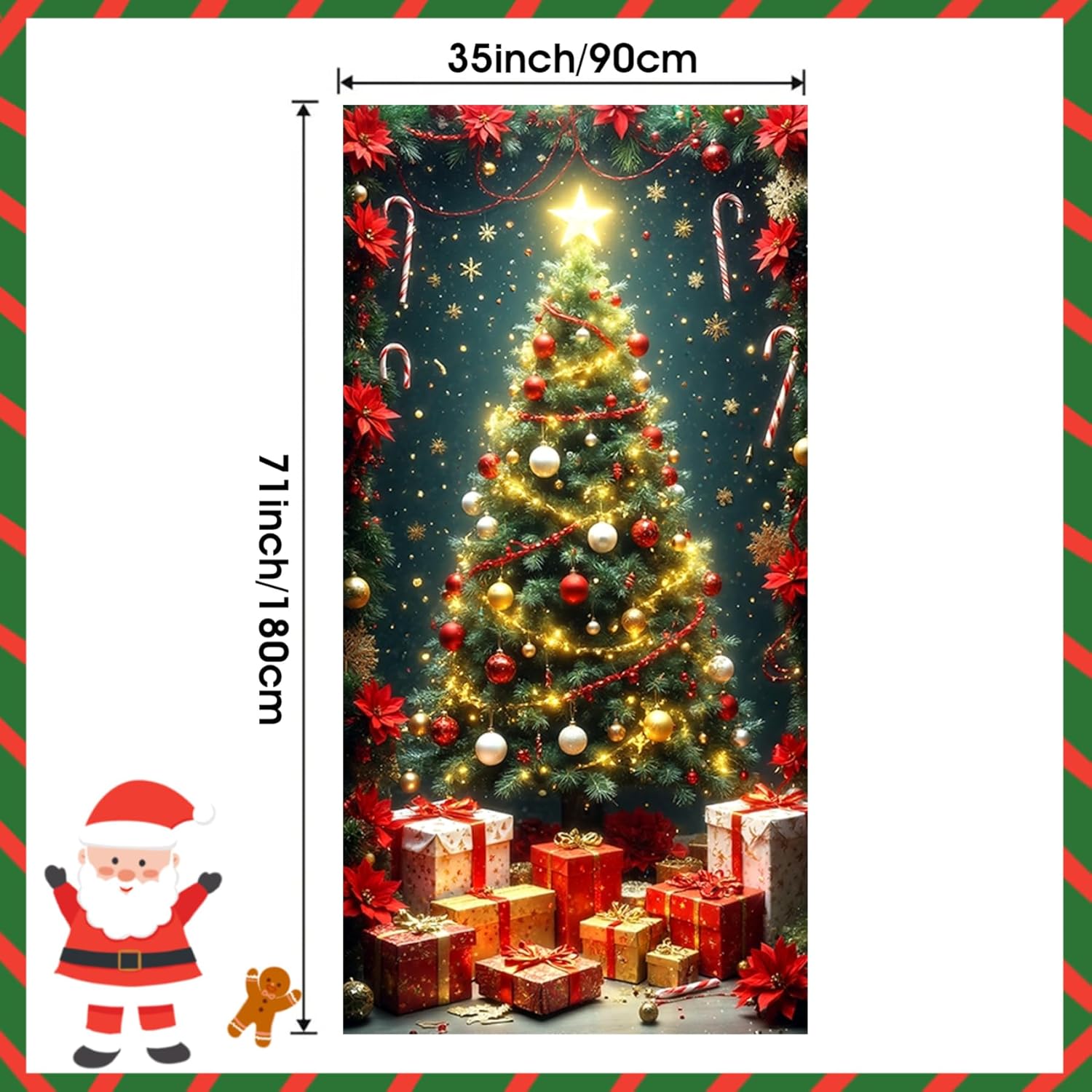 Cubierta navideña para puerta de 90 x 180 cm, decoración navideña para puerta con ojales, elástica y lavable para fiestas en casa. - 6