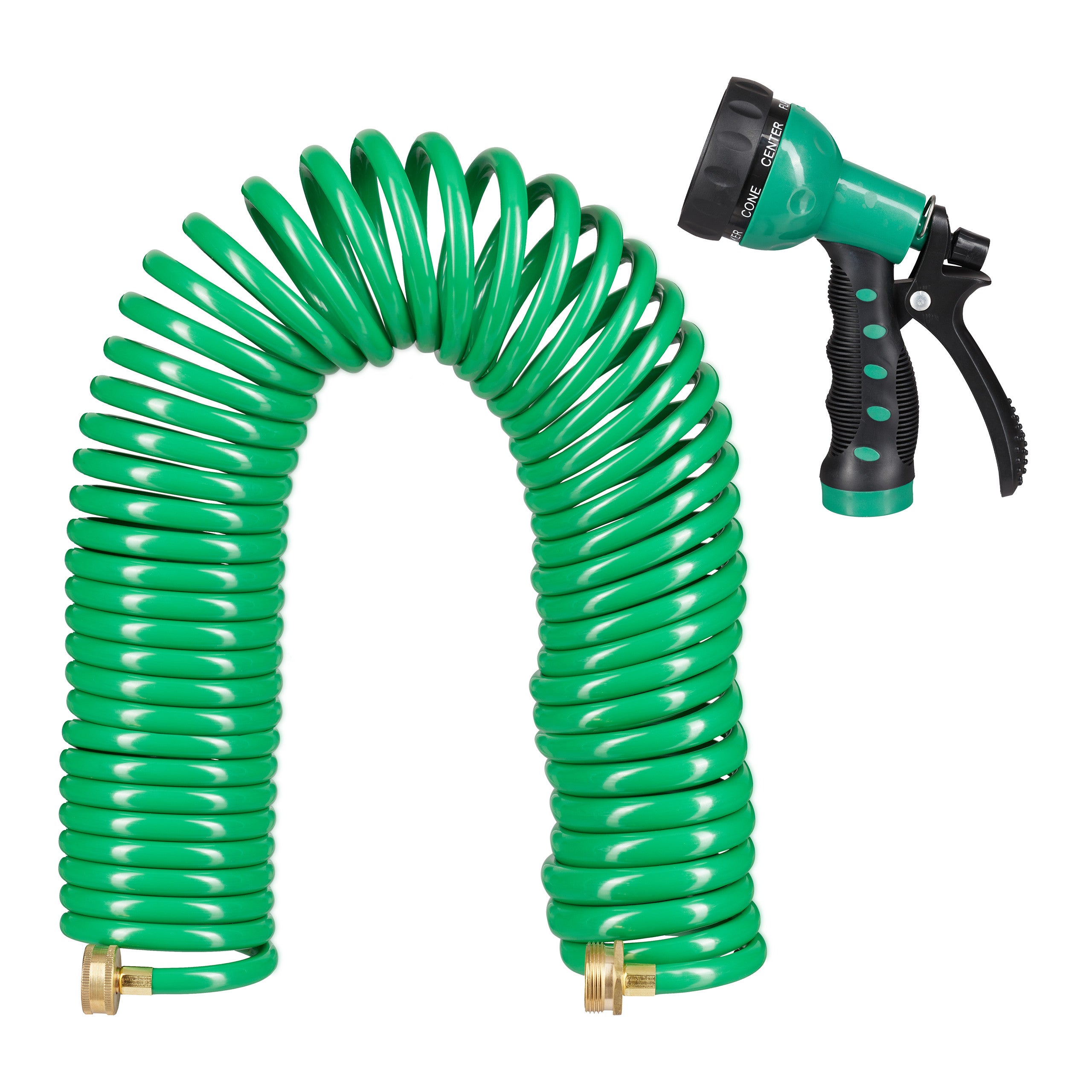 Manguera Espiral EVA 3/8" 15 Metros Verde - Kit Completo Con Pistola Multifunción Para Riego Y Lavado De Coche