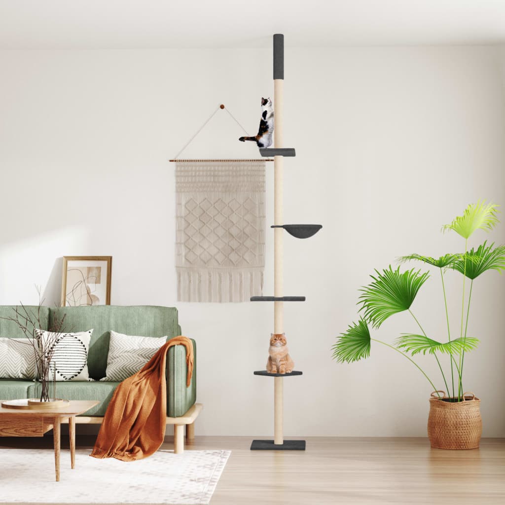 PAWZ Road Árbol Rascador Para Gatos De Techo Alto – Altura Ajustable 230-252 Cm – Sisal Natural Y Madera – Para Gatos Activos Y Multigato