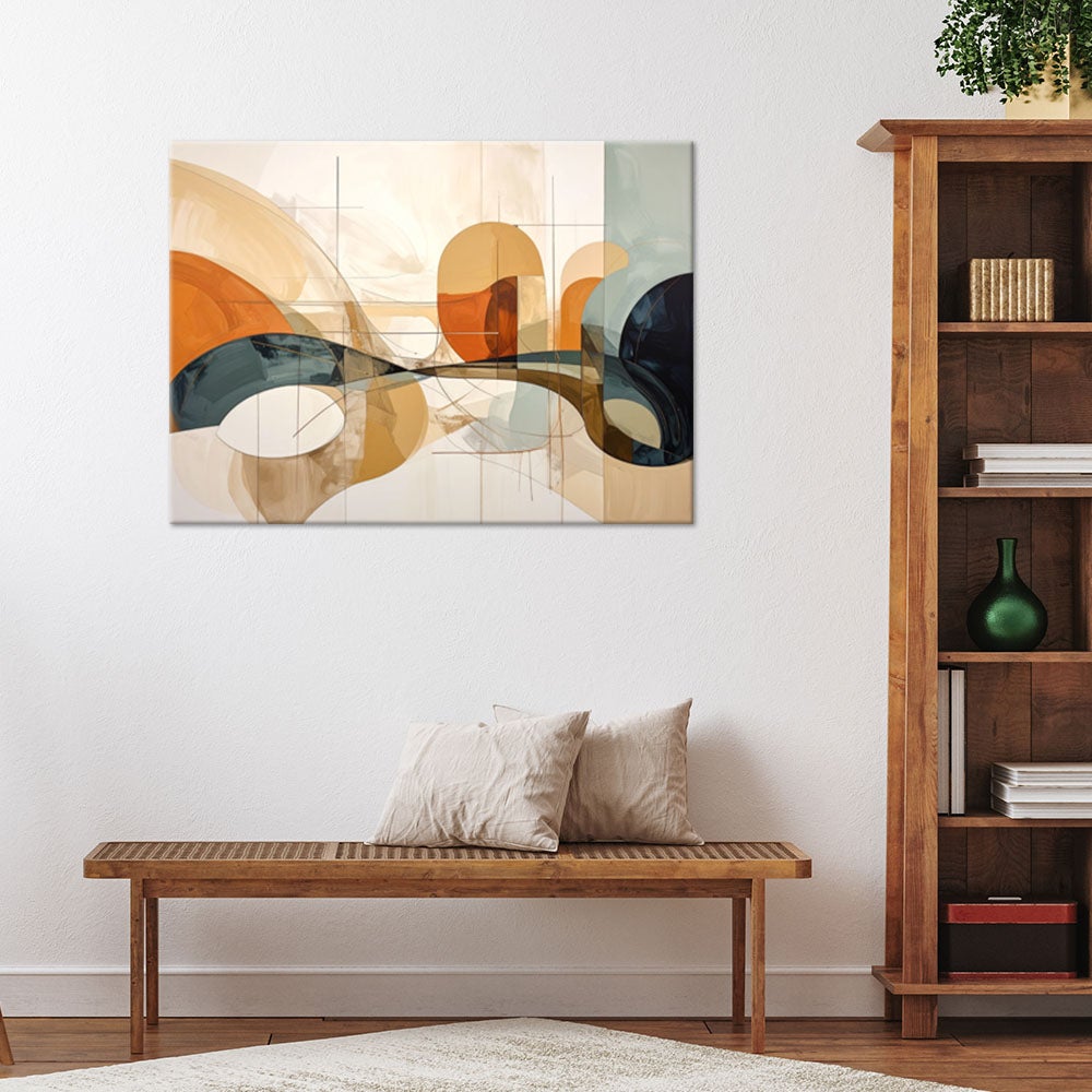 Obraz do salonu, Abstrakcja geometryczna nowoczesna dekoracja w beżowo-błękitnych odcieniach 120x80 - 2
