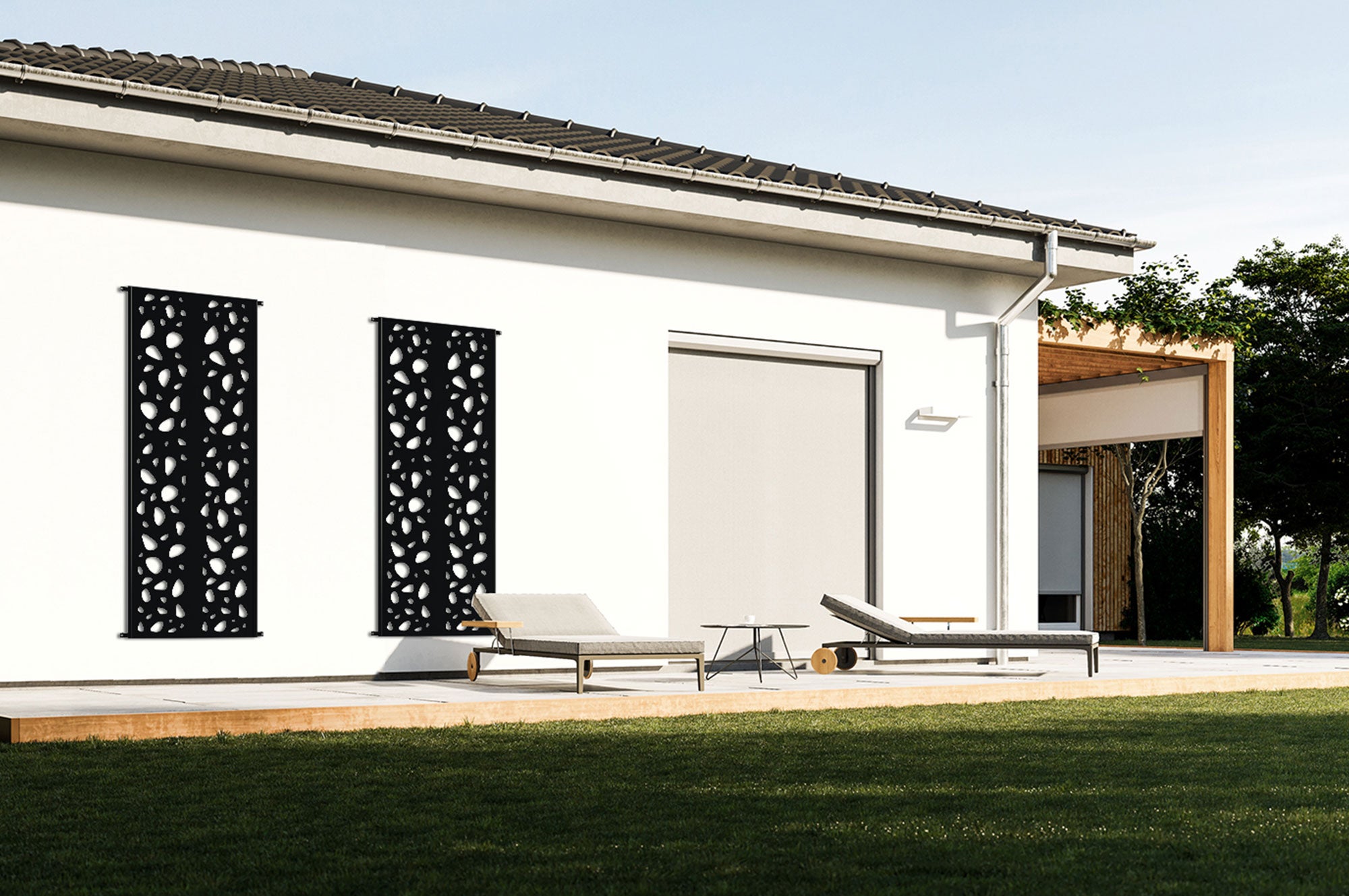 Lot de 3 panneaux décoratifs SUNNY Noir H.160cm motifs sur les côtés - 7
