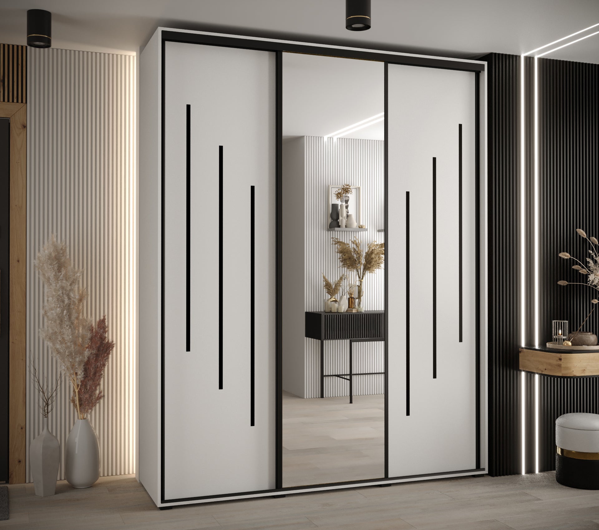 Szafa przesuwna z lustrem wysoka Davos 9 190 x 60 x 235,2 cm biały + biały + u. czarny - Abiks Meble - 2