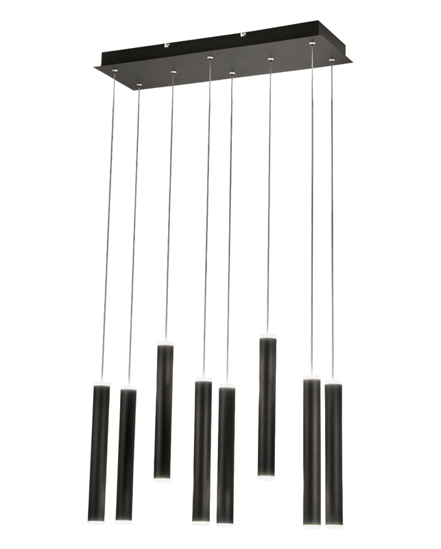 Lampa wisząca Fabas Luce Prado 8-punktowa - 52W ściemnialna LED - matowa czerń Liniowy design