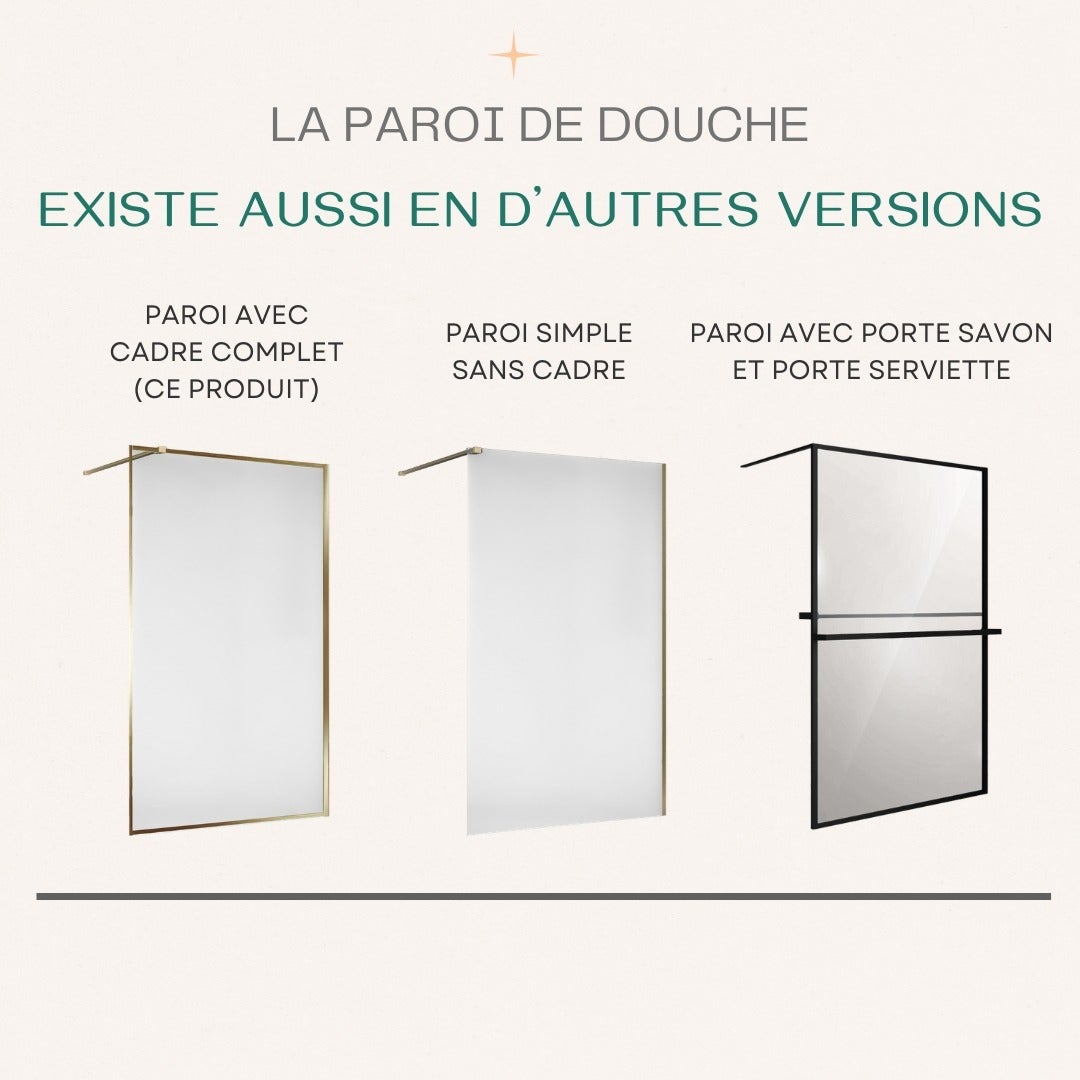 Paroi de douche Square 120x200 cm verre anticalcaire 6mm avec barre de fixation en aluminium cadre complet, ESSEBAGNO, Or Brossé - 9