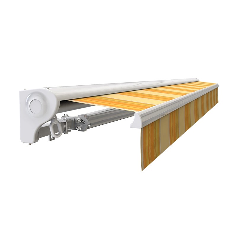 Store banne manuel Demi coffre 3,6 x 3 m pour terrasse - Jaune rayé - 5