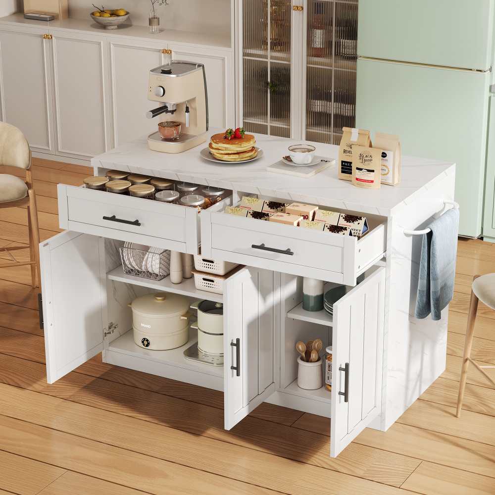 Îlot de Cuisine Central 120x60x91 cm avec Prises USB, Plateau Marbre ...