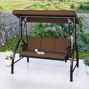 YITAHOME Balancelle de Jardin 3 places - Balançoire d'Extérieur - Auvent Réglable - Coussins Amovibles - Balcon - Marron