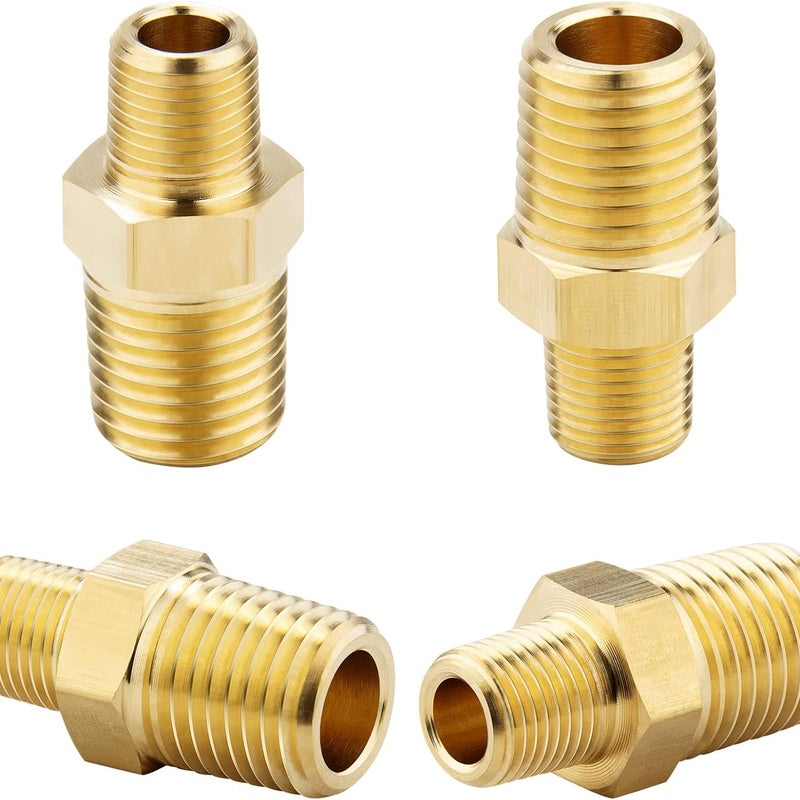 Końcówka sześciokątna 1/4 NPT x 1/8 NPT, mosiężna złączka do rur, z jednakowymi końcami, 4 szt.