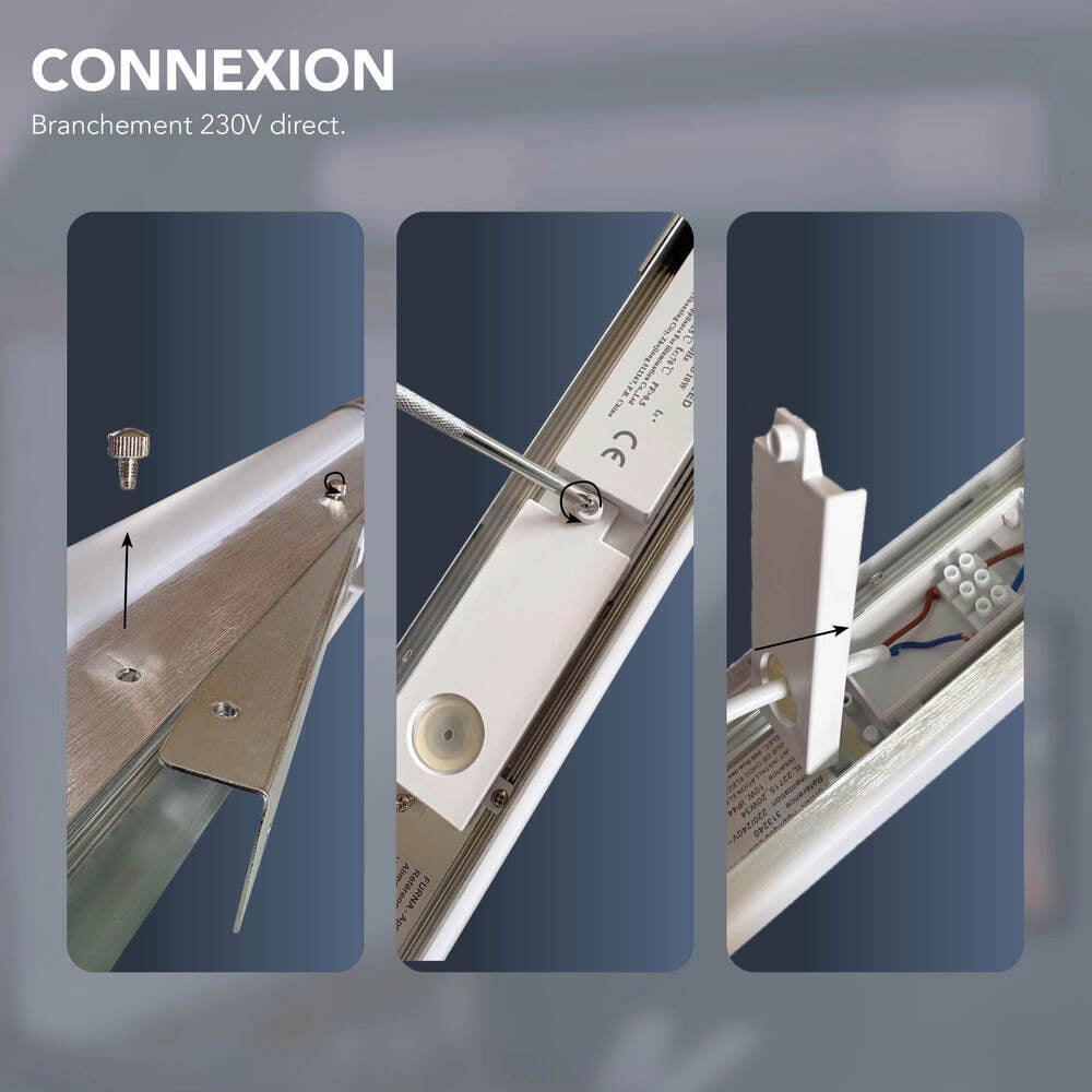 Réglette LED Argent 10W, 950 lumens, IP44, 3000-4000-6500K, bornier de connexion intégré, garantie 5 ans - Tibelec - 3