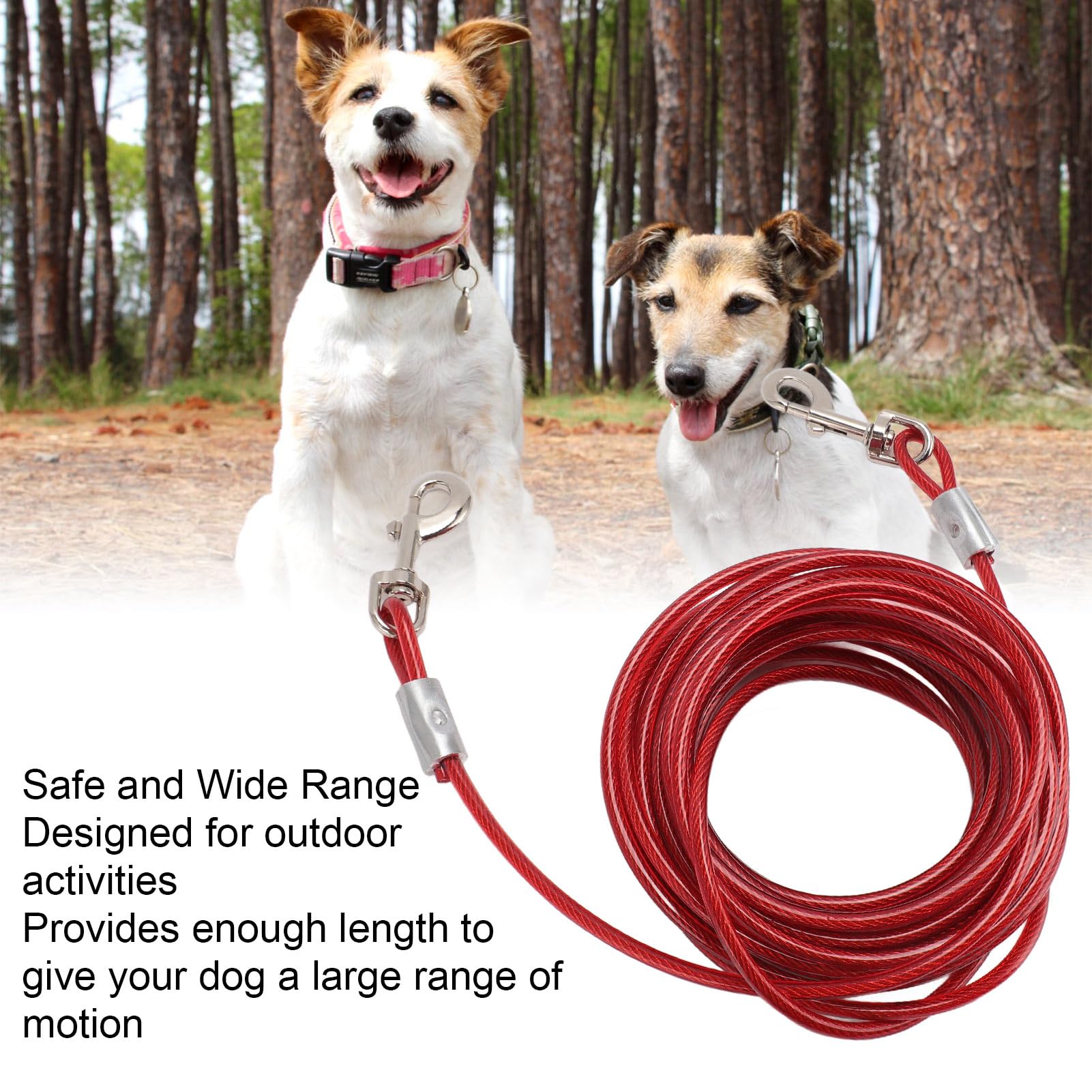 Cabo de amarração de aço para cães, cabeça dupla, resistente a mordidas (6 mm x 5 m / 16,4 pés). - 3