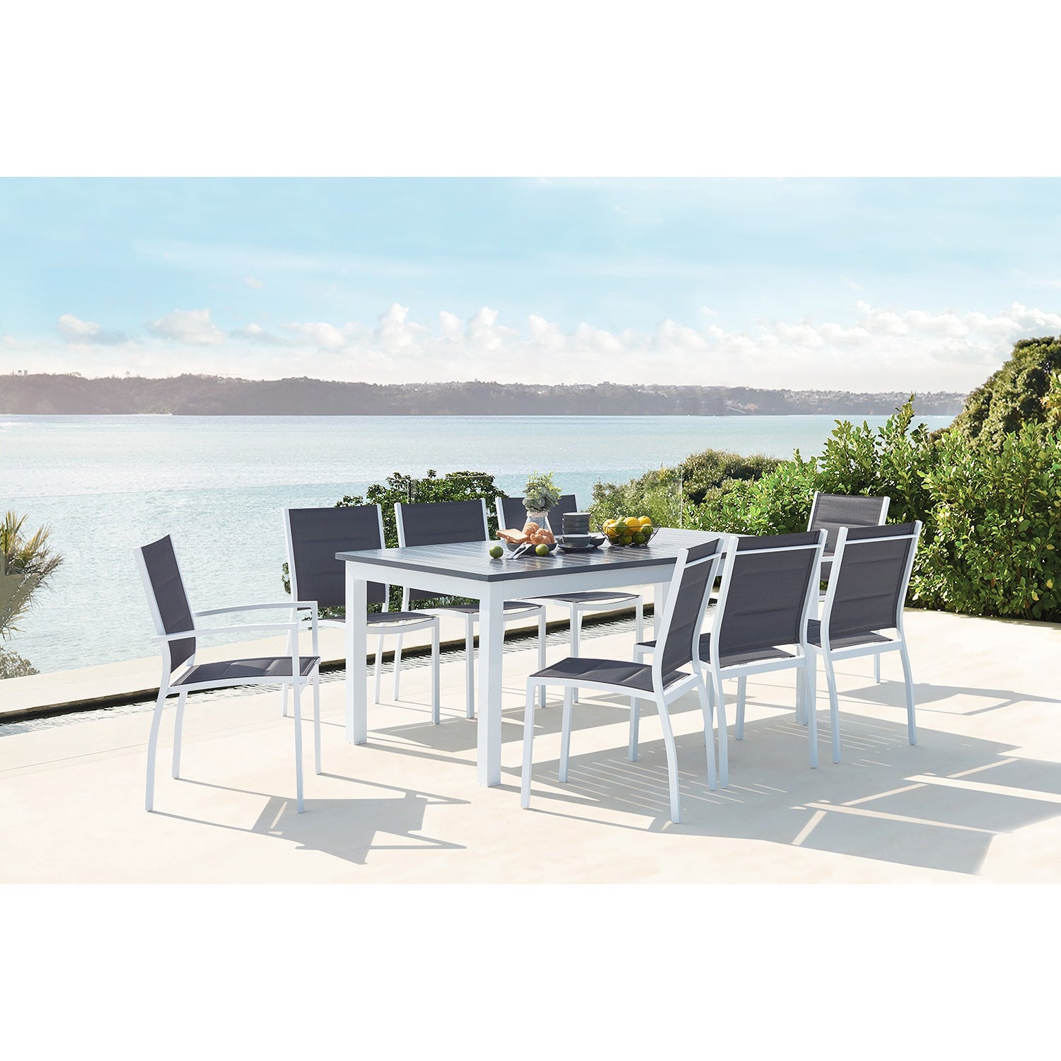Table de jardin extensible et 8 chaises alu-toile PVC blanc AREZZO - 6