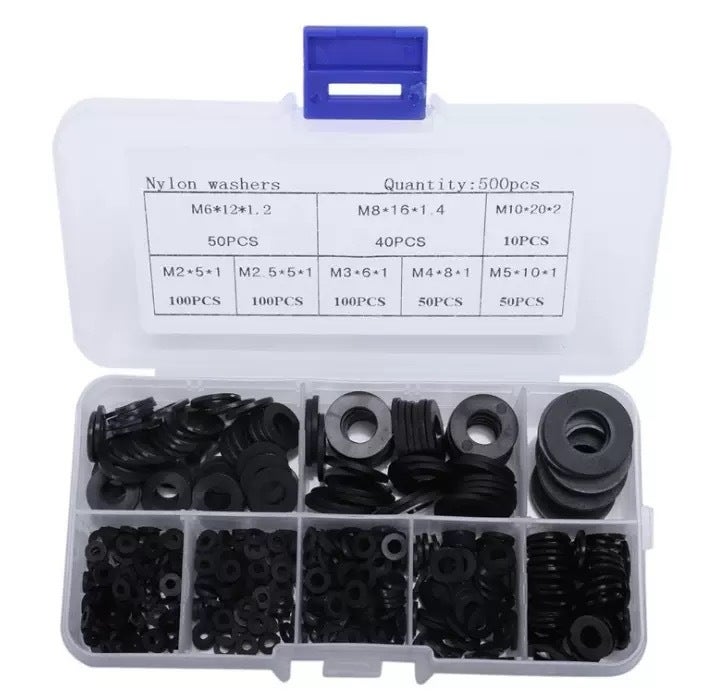 500 Sztuk Podkładka Plastikowa, Tuleja Dystansowa Plastikowa Uszczelka O-ring Zestaw Asortymentowy Hydrauliczny - M2/M2.5/M3/M4/M5/M6/M8/M10