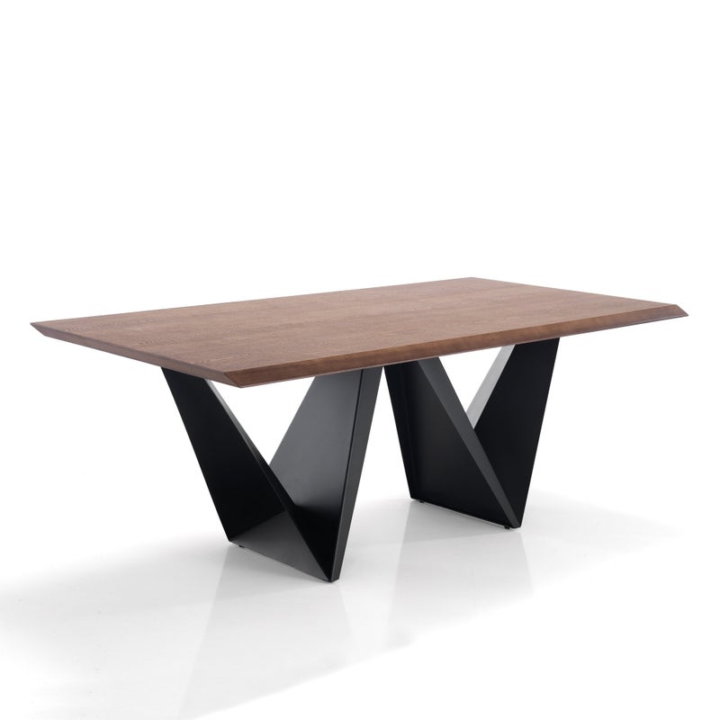 Stół stały CLEFT metal matowy czarny, blat MDF ciemny orzech 200x100 cm