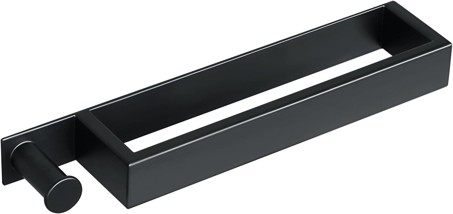 Uchwyt na ręczniki łazienkowe, samoprzylepny, z haczykiem, czarny, 40 cm