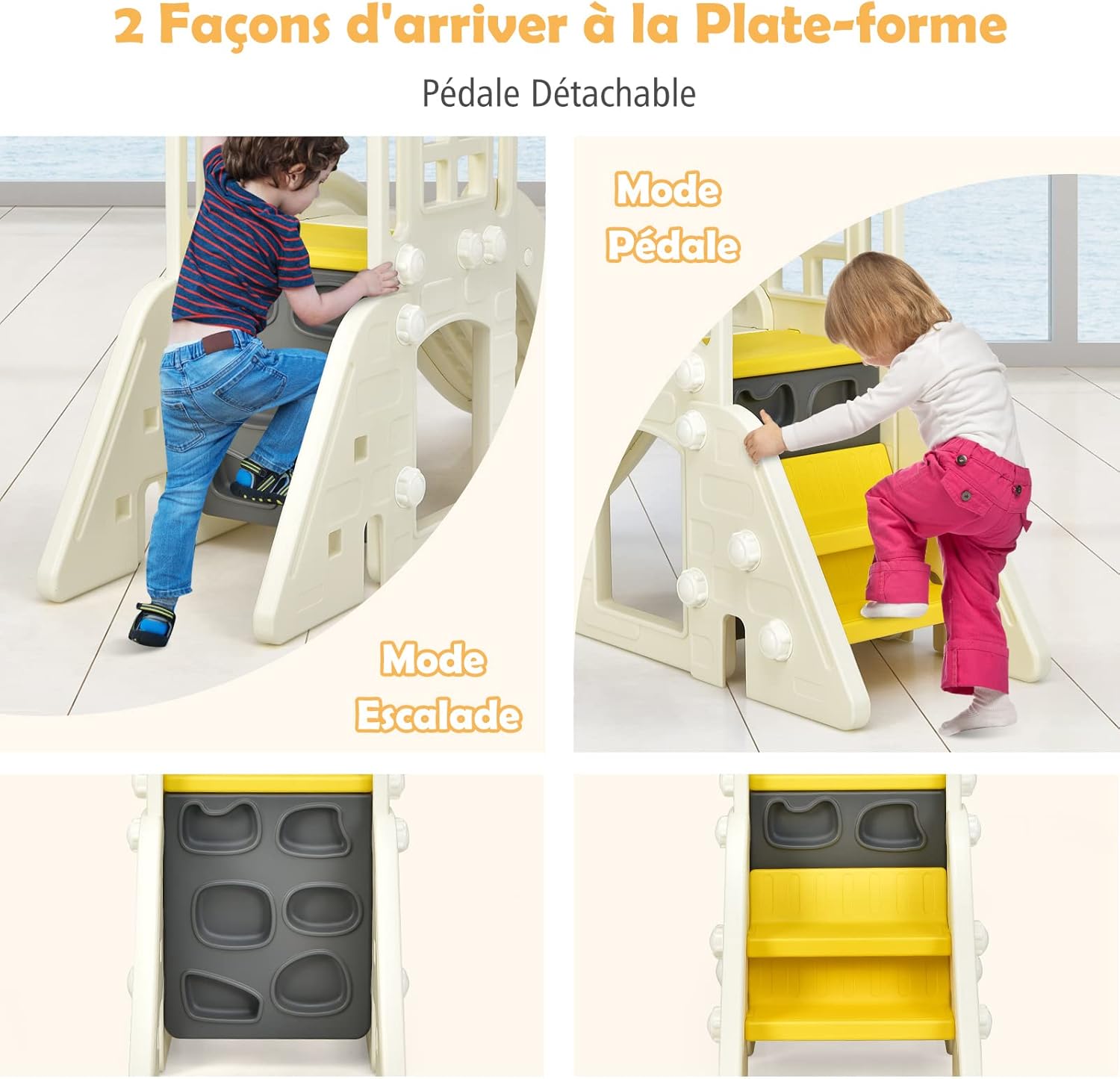 Toboggan 6 en 1 pour Enfant - Glisse de 140 CM,Aire de Jeux Extérieure 3-8 Ans, Jaune - 2