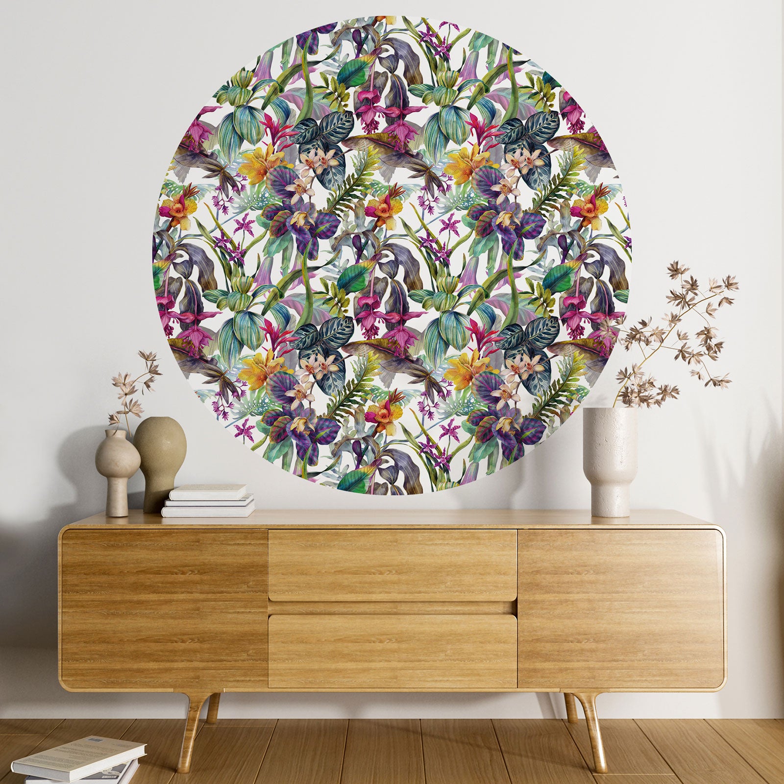 Stickers rond / cercle - Motif floral - 3617689638447 - Adhésif + Protection MATE - Diamètre 110 cm - 2