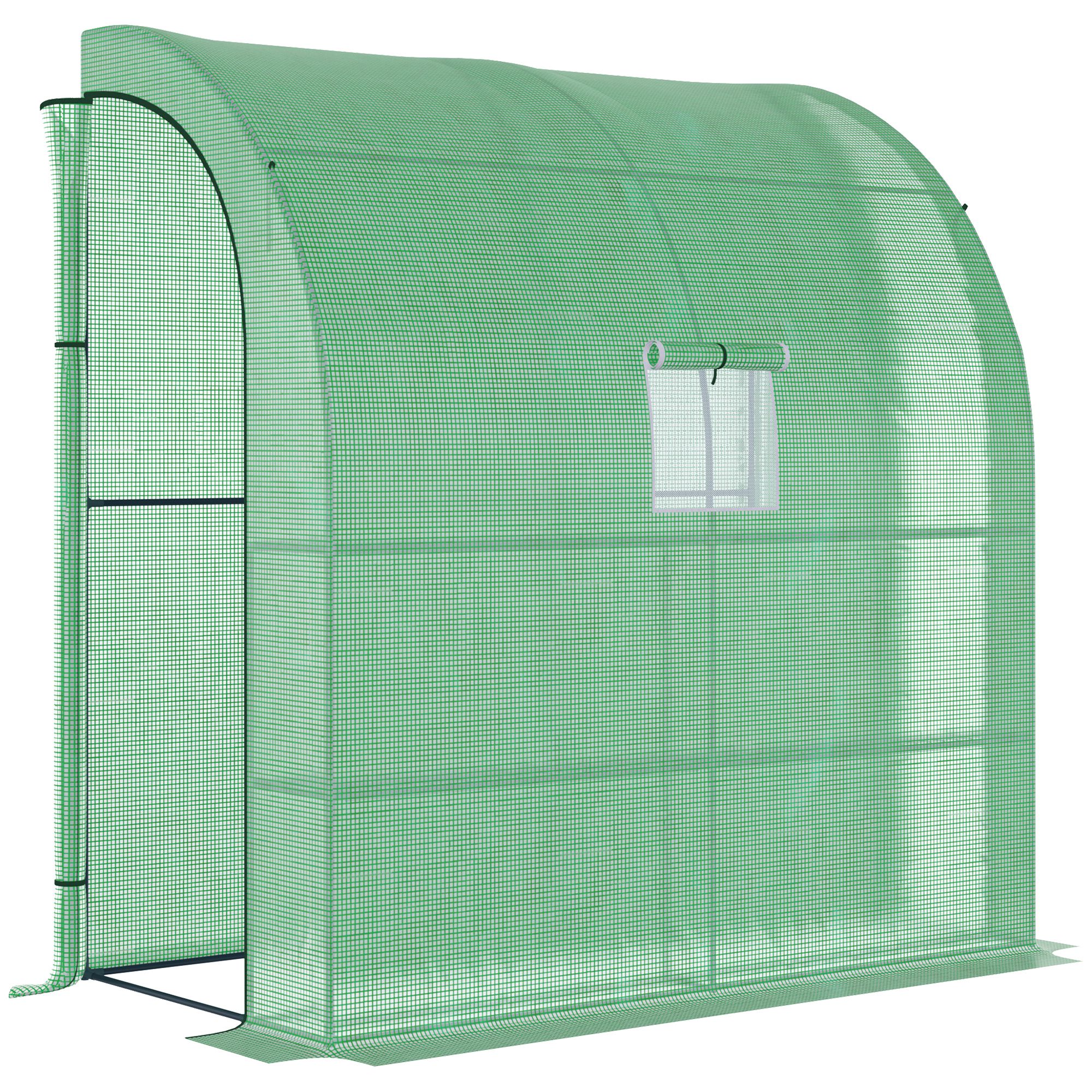 Walk-In Lean do ściana szklarnia z oknami i drzwi, zewnętrzny zielony dom z 3 poziomy 4 Wired półki, 200L x 100szer. x 215Hcm, zielony