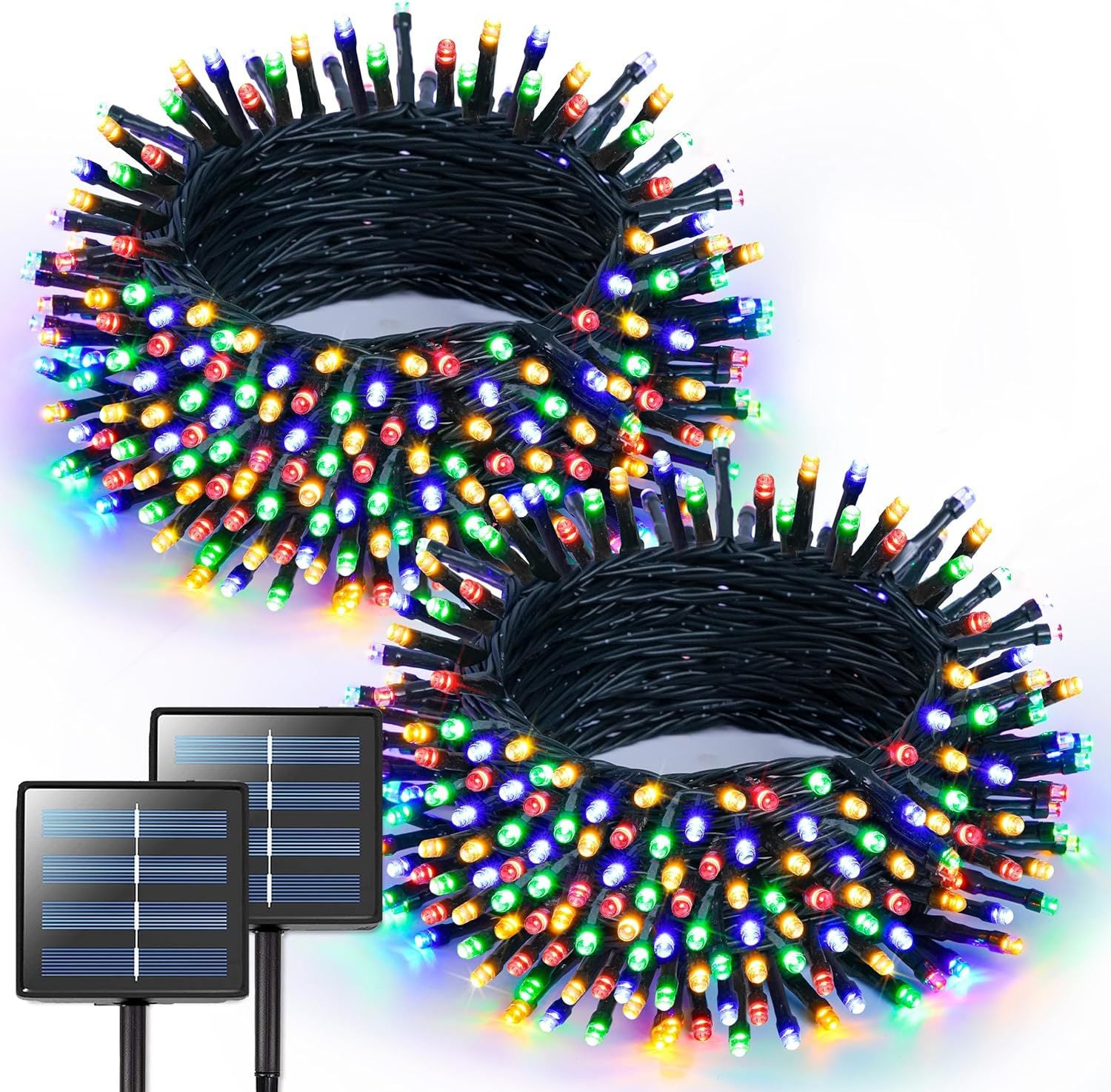 Lampki solarne 2 x 20 m, wodoodporne, IP65, 2 x 200 LED | 8 wielokolorowych trybów migania | Czas pracy baterii: 12 godz. | Dekoracja ogrodu, balkonu