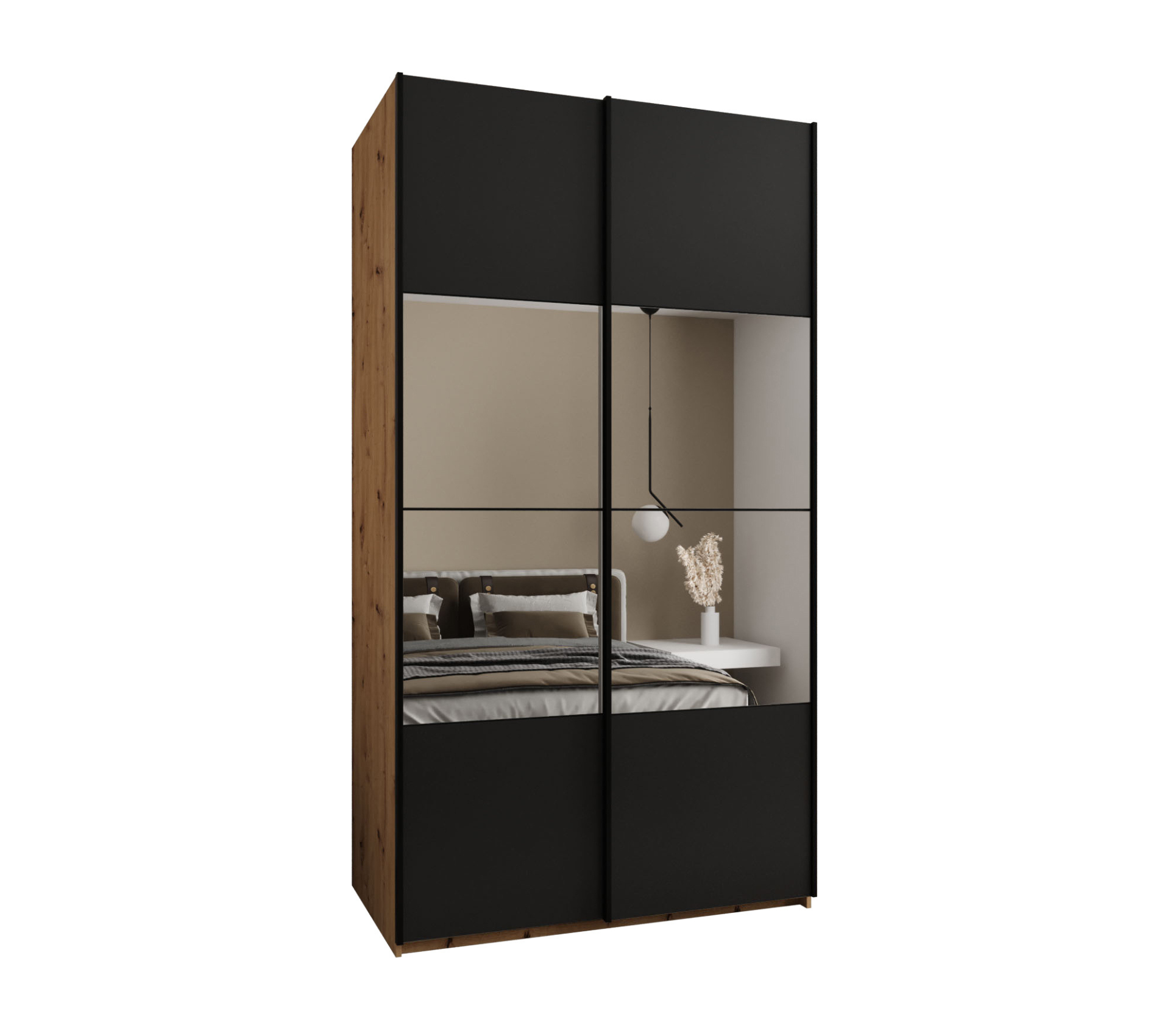 Szafa przesuwna wysoka Lux 4 140 x 64 x 245,5 cm artisan + czarny + u. czarny - Abiks Meble