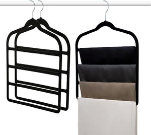 3 Grucce Salvaspazio In Velluto Antiscivolo - Appendini Multipli Per Pantaloni, Jeans, Sciarpe - Gancio Girevole 360° - 4 Livelli Per Gruccia
