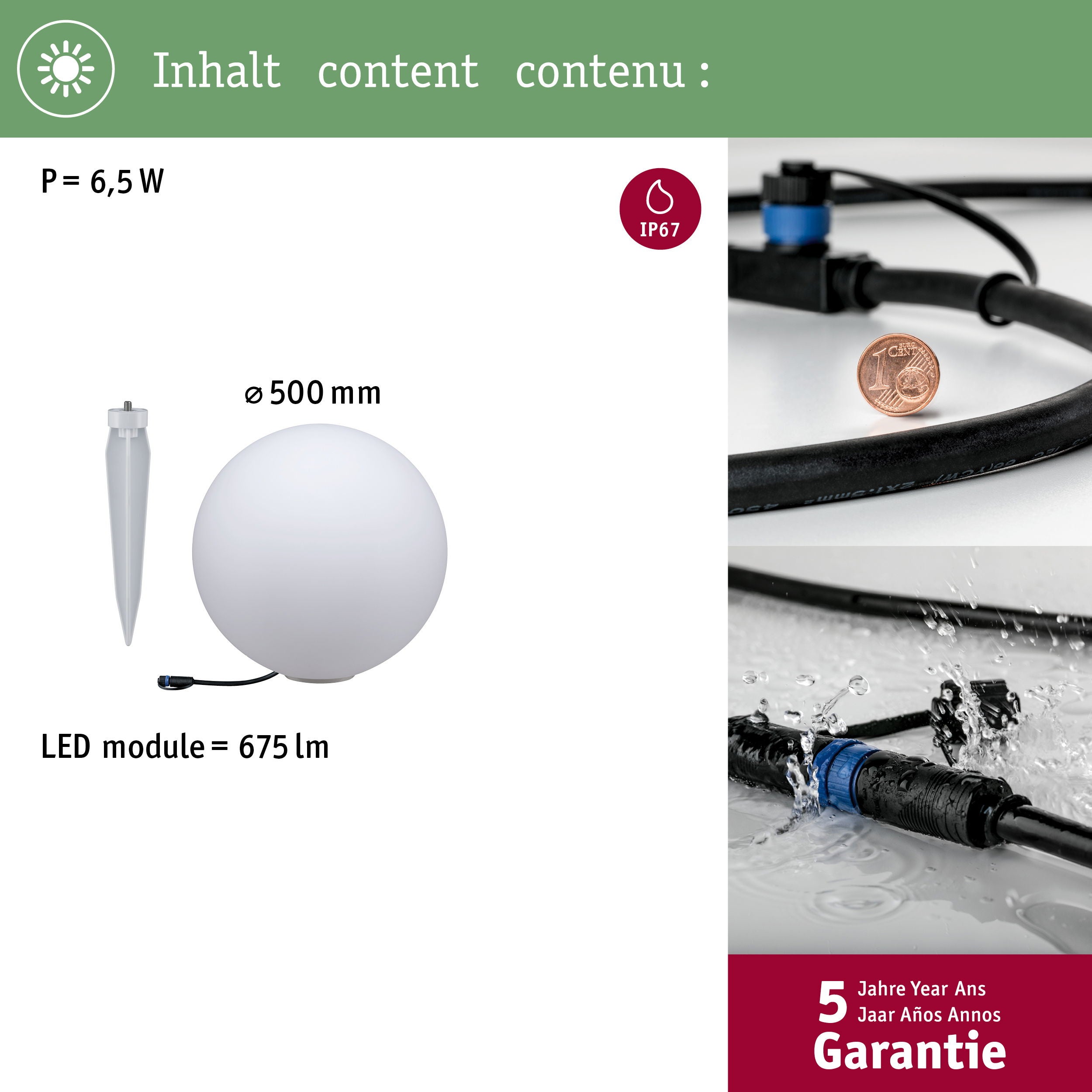 Plug & Shine Objet lumineux LED Globe IP67 3000K 6,5W Blanc - 4