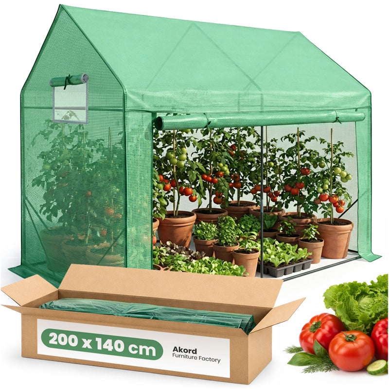 Szklarnia ogrodowa foliowa domek AKORD 1 drzwi 2 okna Zielona 200x140x200 cm