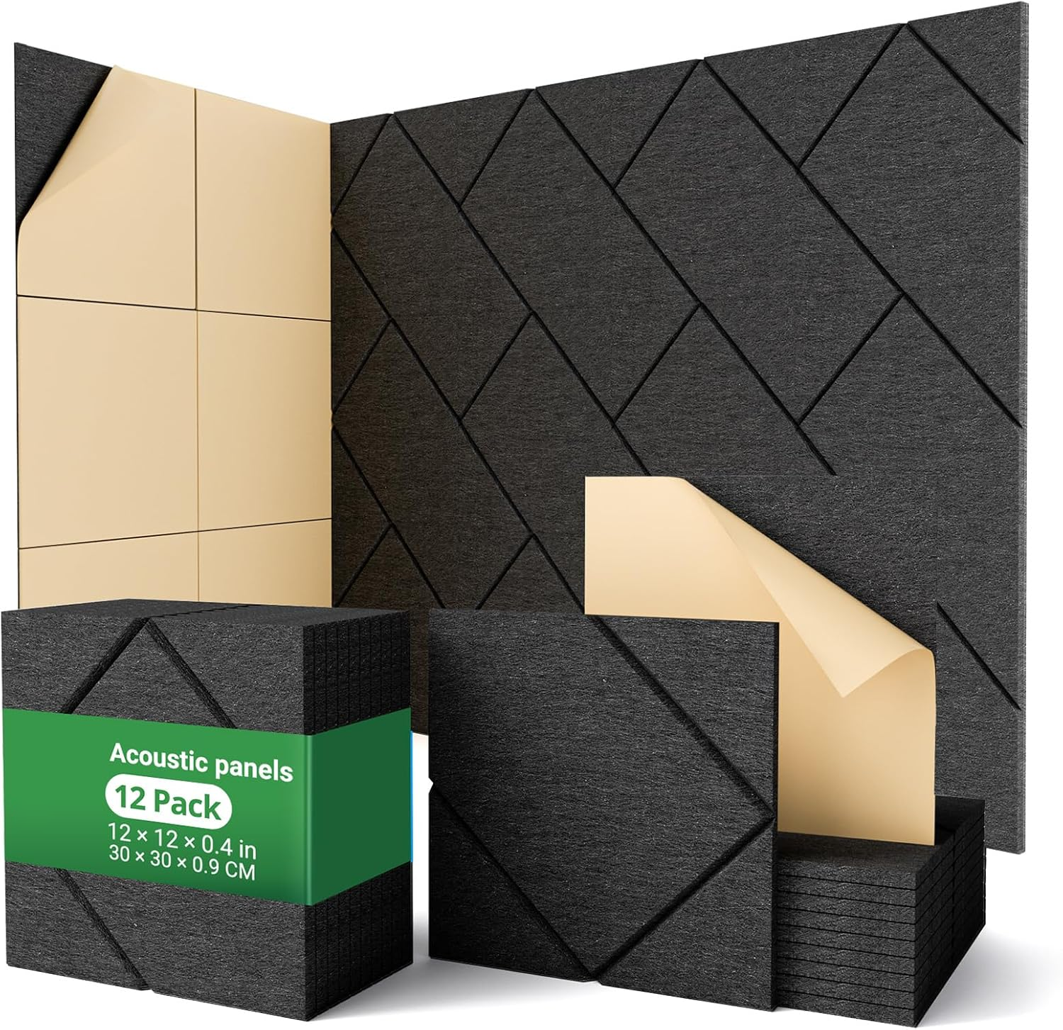 Zestaw samoprzylepnych paneli akustycznych wyciszające wypełnienie poliestrowe panele ścienne dźwiękochłonne o wysokiej gęstości x x cm czarne