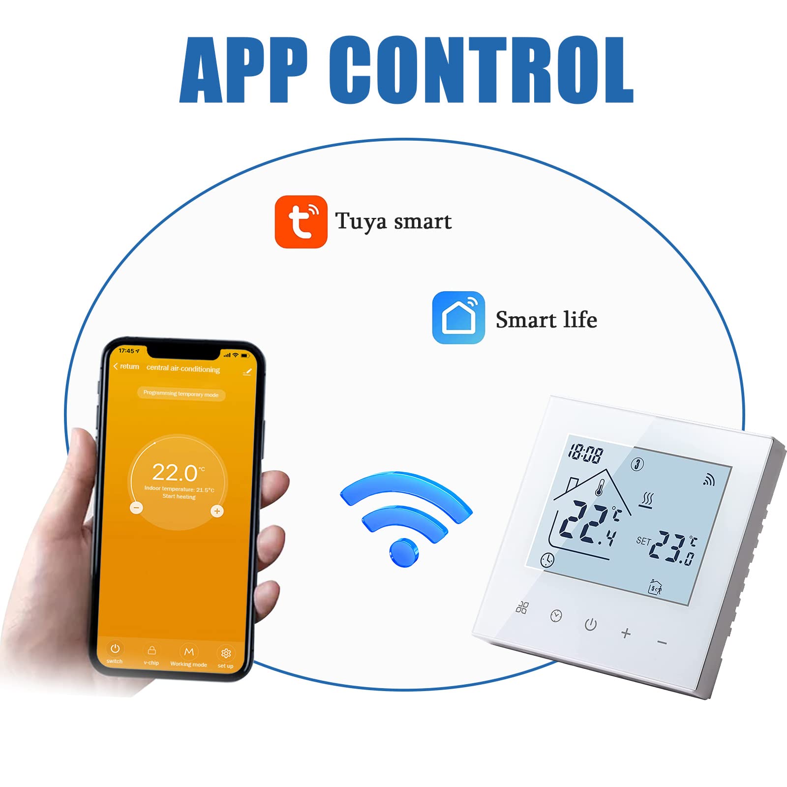 Thermostat intelligent WiFi, pour chauffage au sol, WiFi, écran LED, écran tactile, thermostat numérique, compatible avec Alexa (chauffage chaudière) - 8