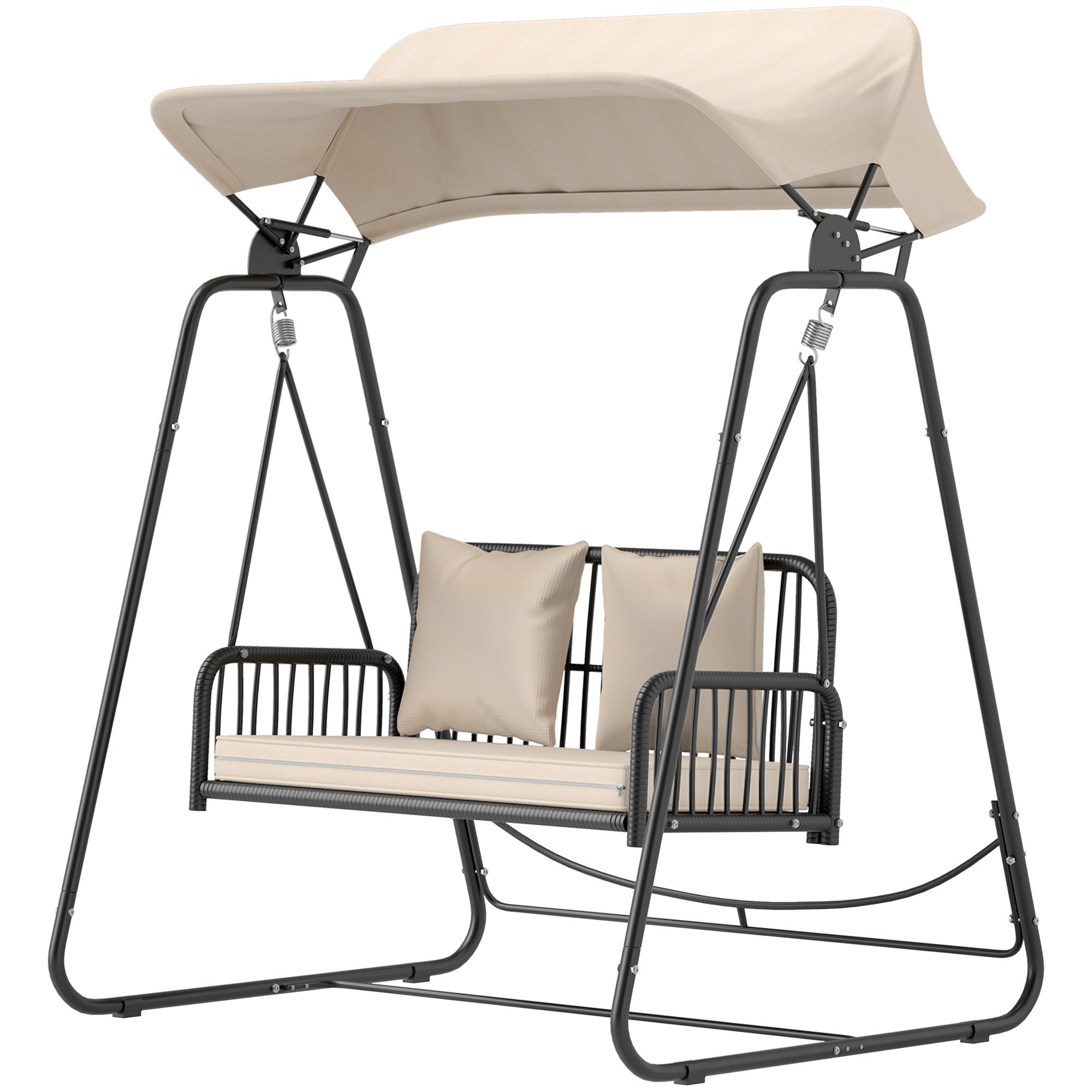 Balancelle de jardin Hollywood Swing 2 places en rotin avec auvent et coussins, jusqu'à 240 kg, 149 x 121 x 180 cm, kaki - 2