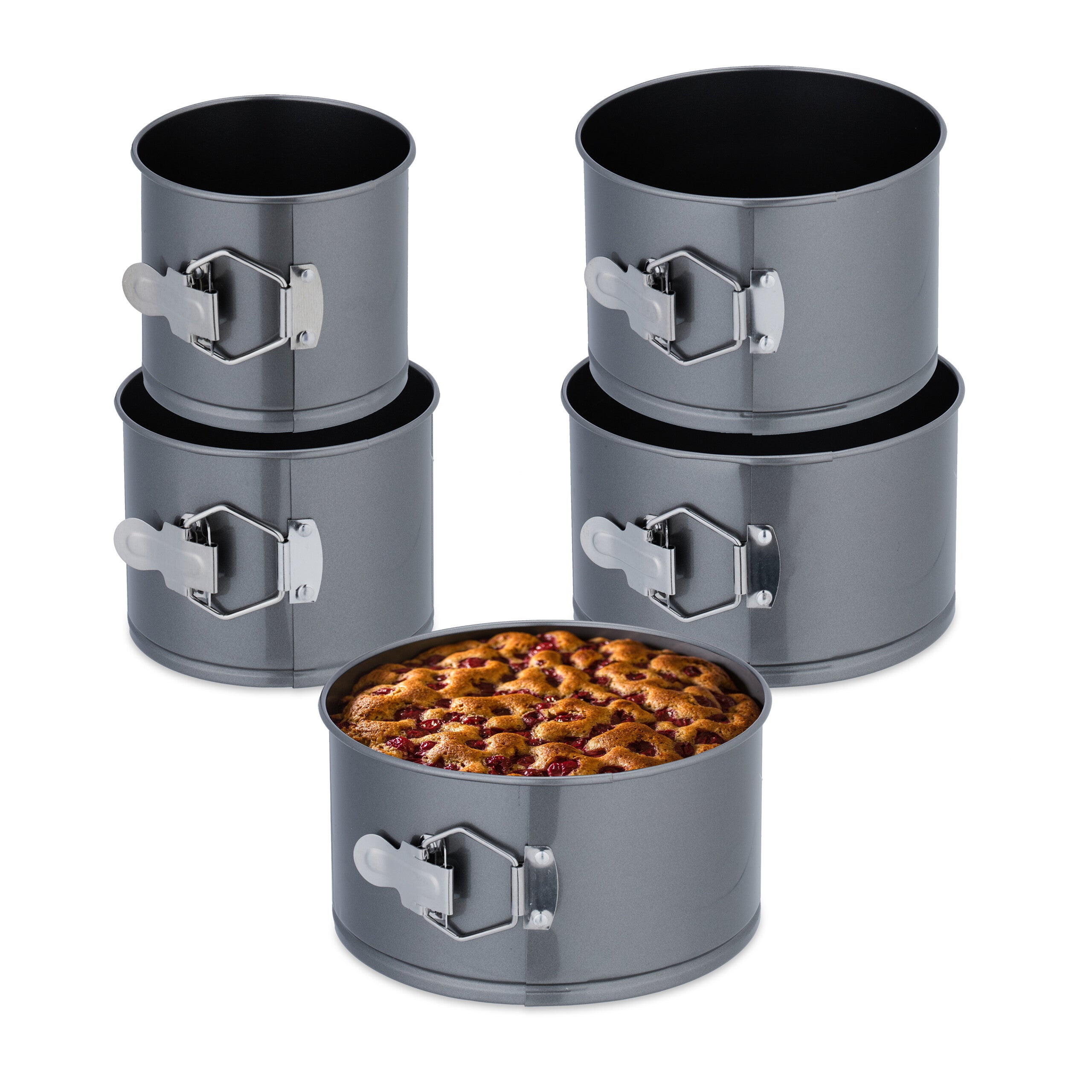 Relaxdays Set Da 7 Teglie Da Forno In Acciaio Inox – 4 Rotonde E 3 Quadrate, Antiaderenti Con Cerniera, Da 18 A 28 Cm