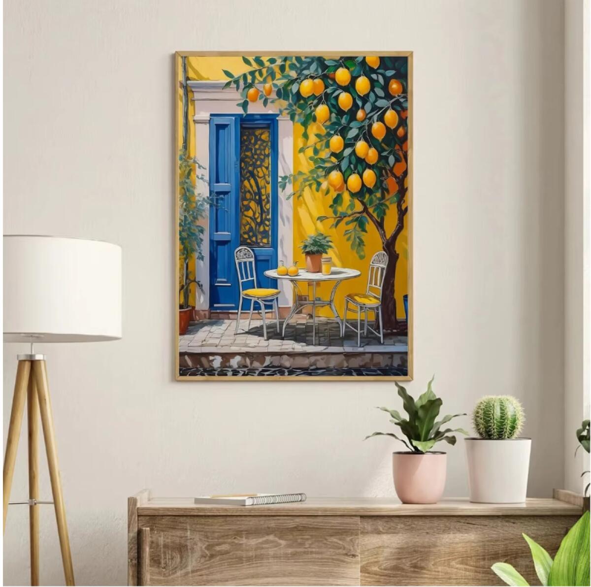 Lot de 2 tableaux muraux modernes pour salon- Paysage italien - Citronnier - Décoration murale pour chambre à coucher - Sans cadre (30 x 40 cm) - 5
