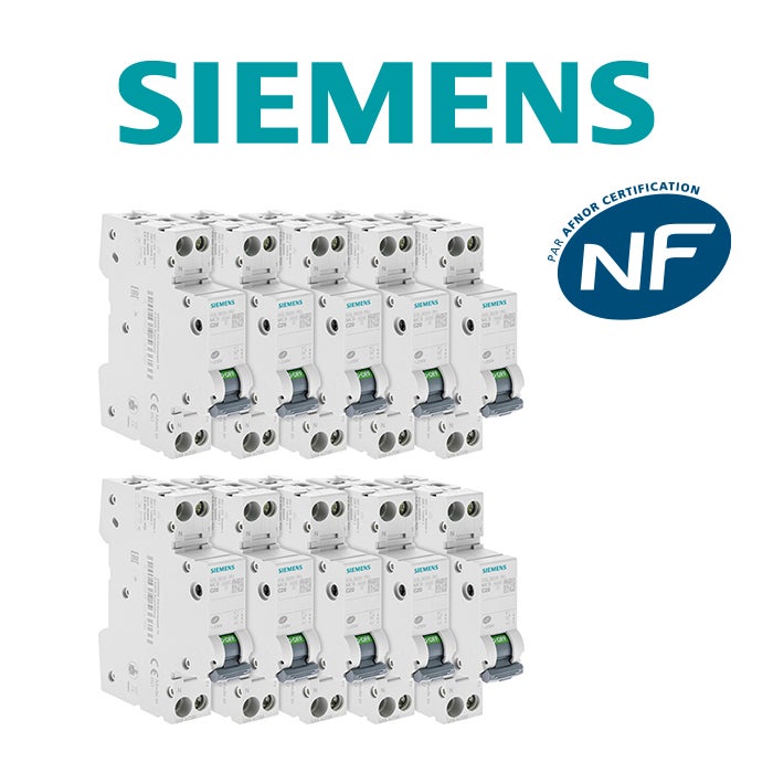 Lot de 10 disjoncteurs Siemens, 20A, courbe C, 4,5 kA, AC/DC, norme NF EN 60898, garantie 2 ans - 2