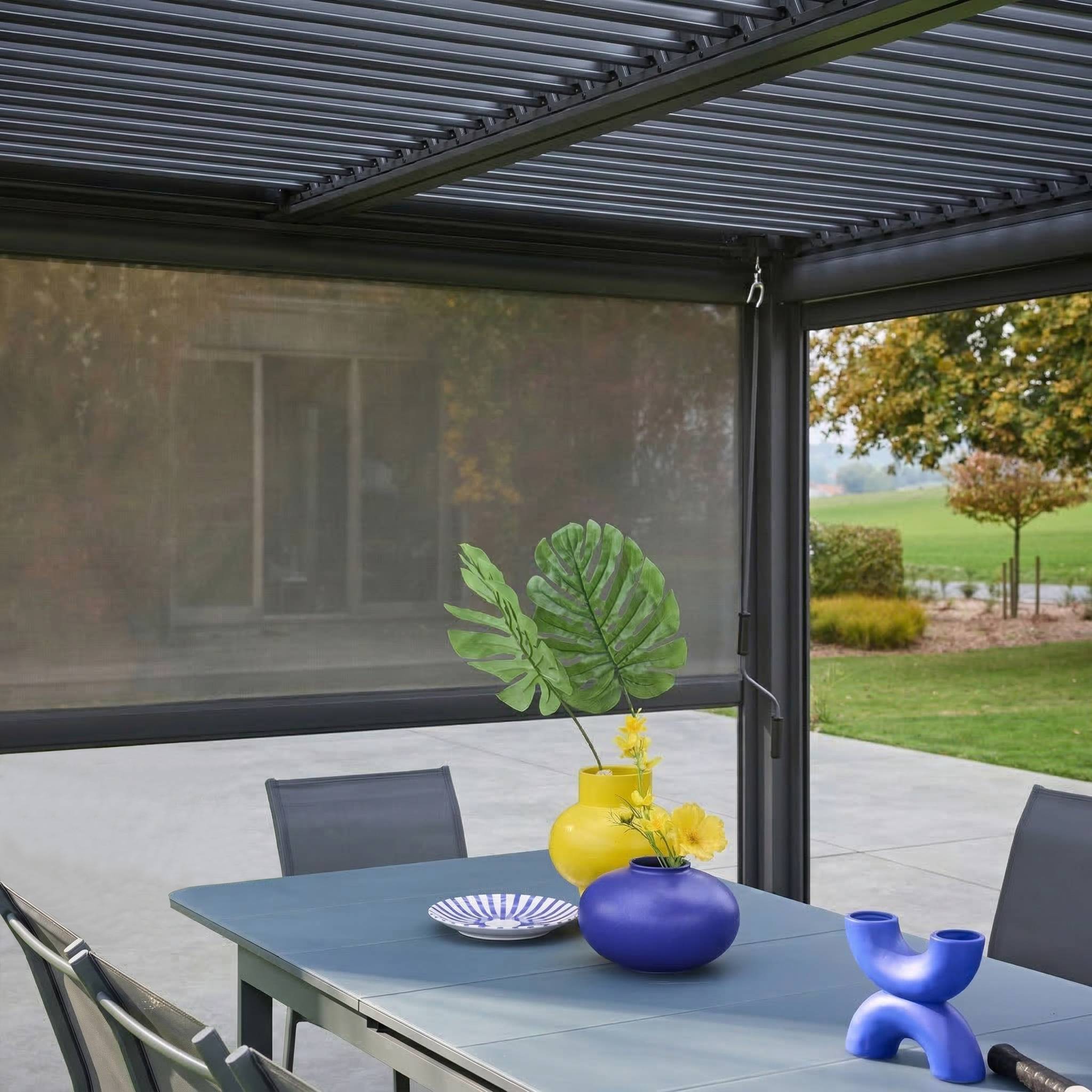 Pérgola bioclimática, alumínio e aço, 3x4m com toldo 3m + toldo 4m, Palace 3x4m + acessórios, Antracite, 300x400x300 cm - 5