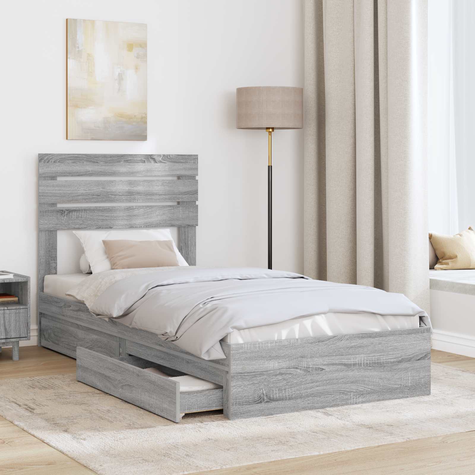 Lit de rangement Gris 90 x 200 cm Panneau de bois - 3