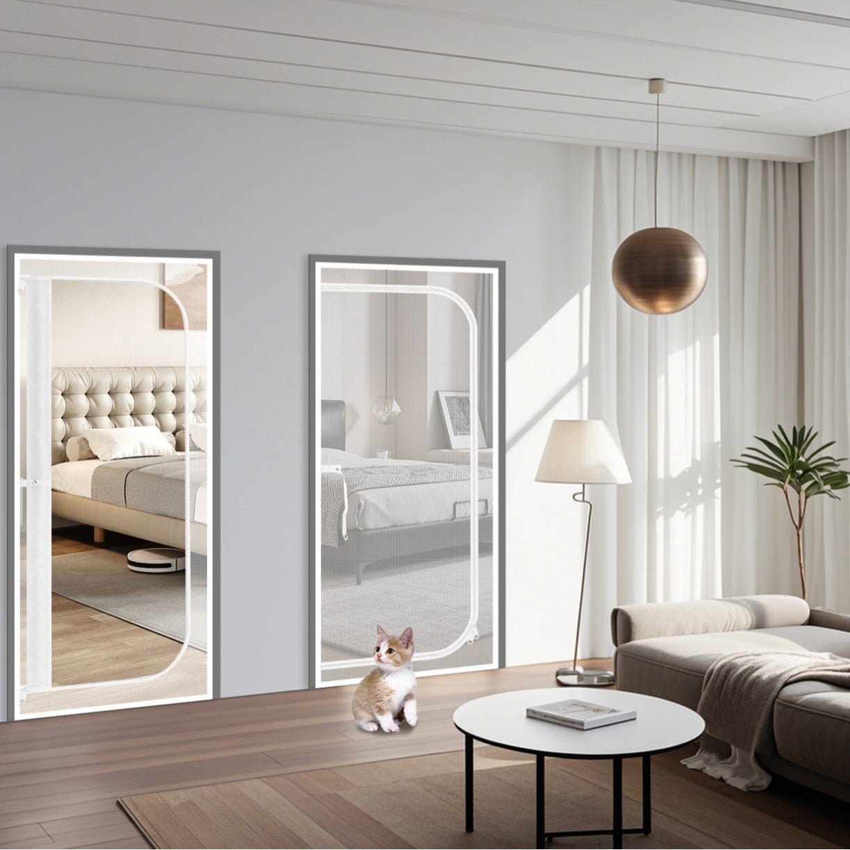 Zanzariera a U a sinistra con cerniera 90x200cm, senza chiodi, repellente per insetti, ventilazione, per animali domestici, bianco, plastica90x200cm - 3