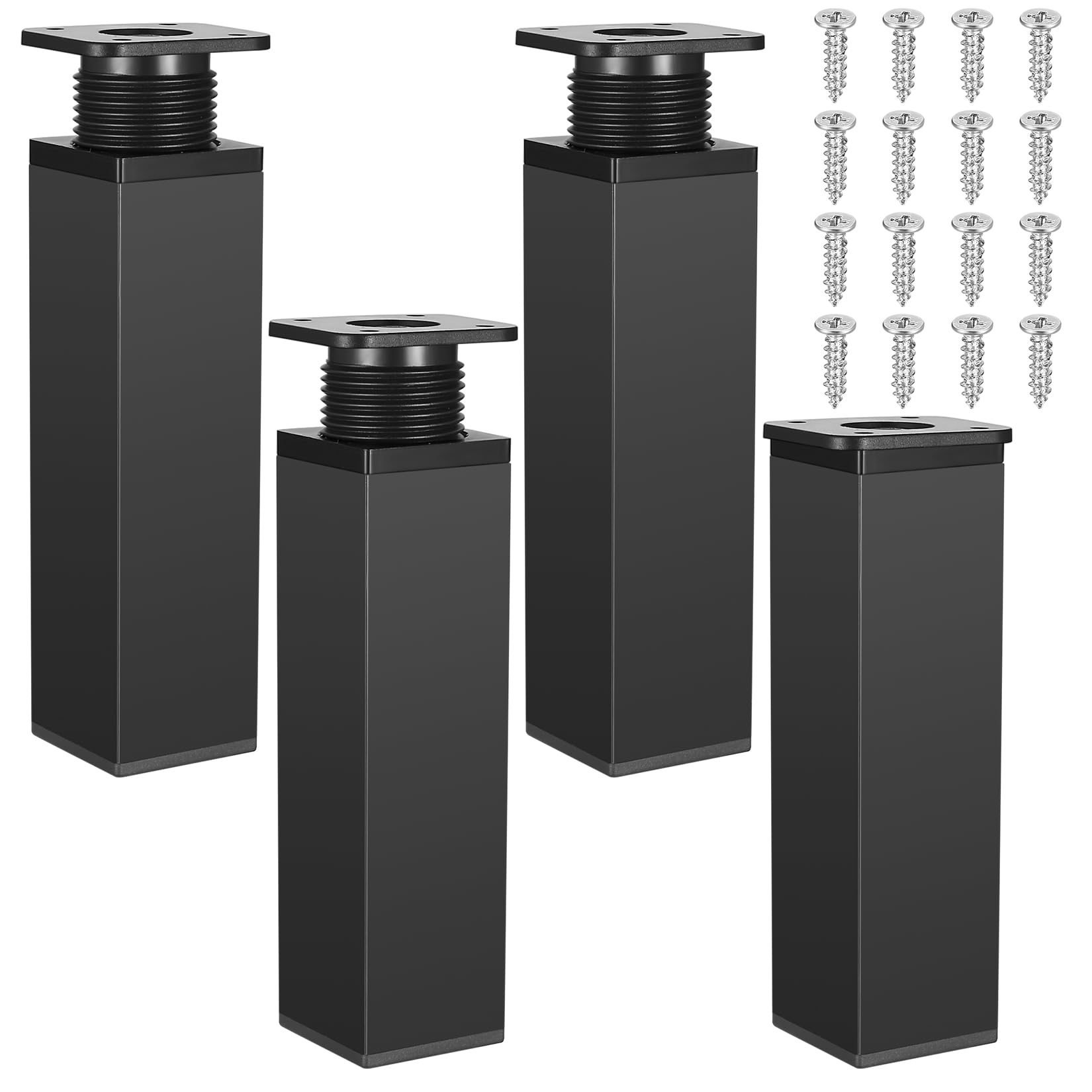 4 sztuki regulowanych nóg meblowych, regulowane metalowe nogi stołu, do szafek kuchennych, regulowane nogi stołu (15CM Czarny)