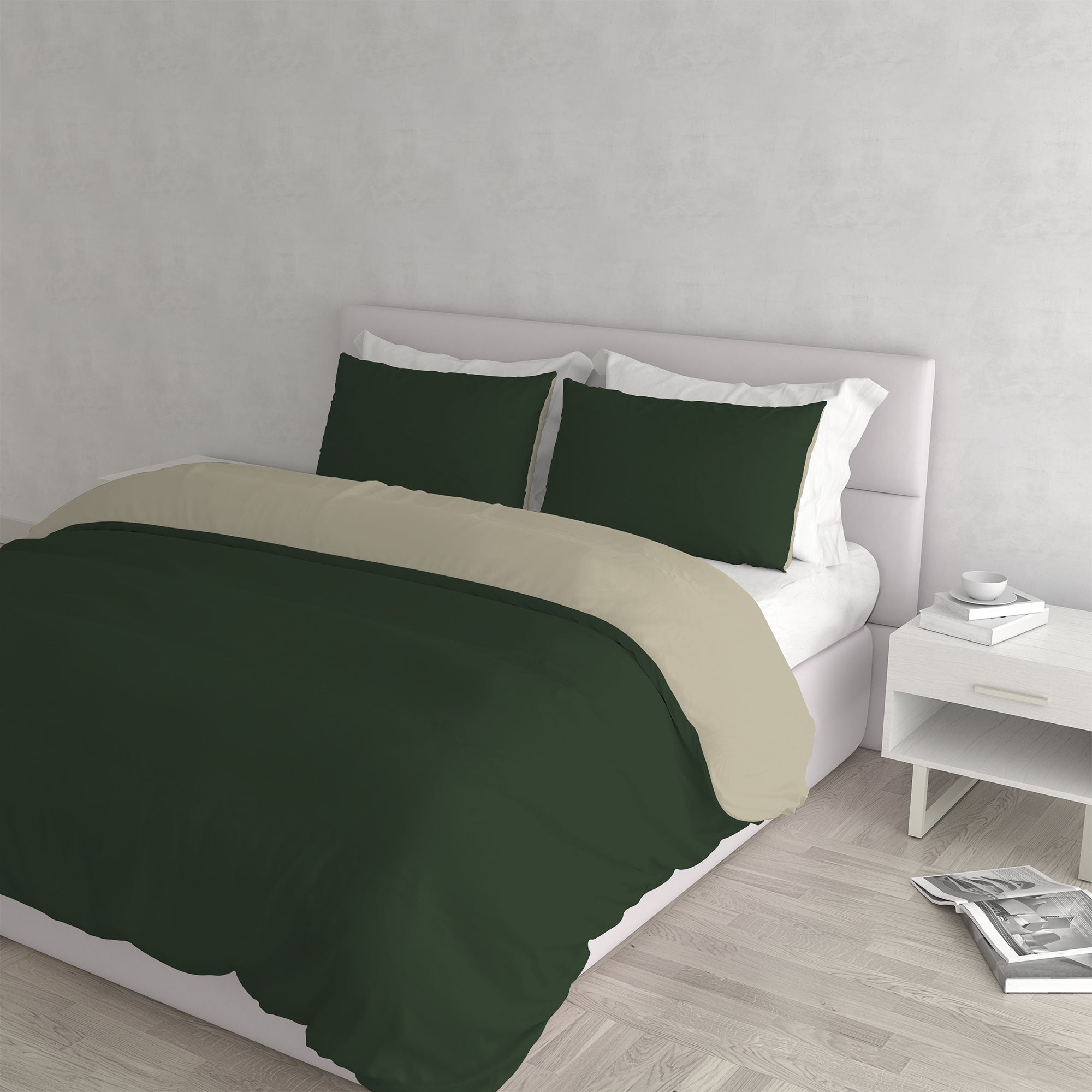 Housse de couette Vert Olive/Taupe, 2 places - taie d’oreiller 52x82cm