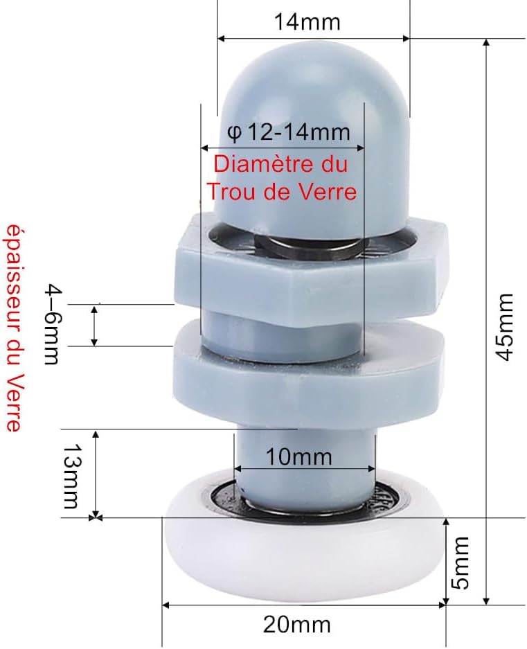 Rouleaux Pour Porte De Douche Uxcell – Diamètre 25 Mm – Lot De 4 – Blanc