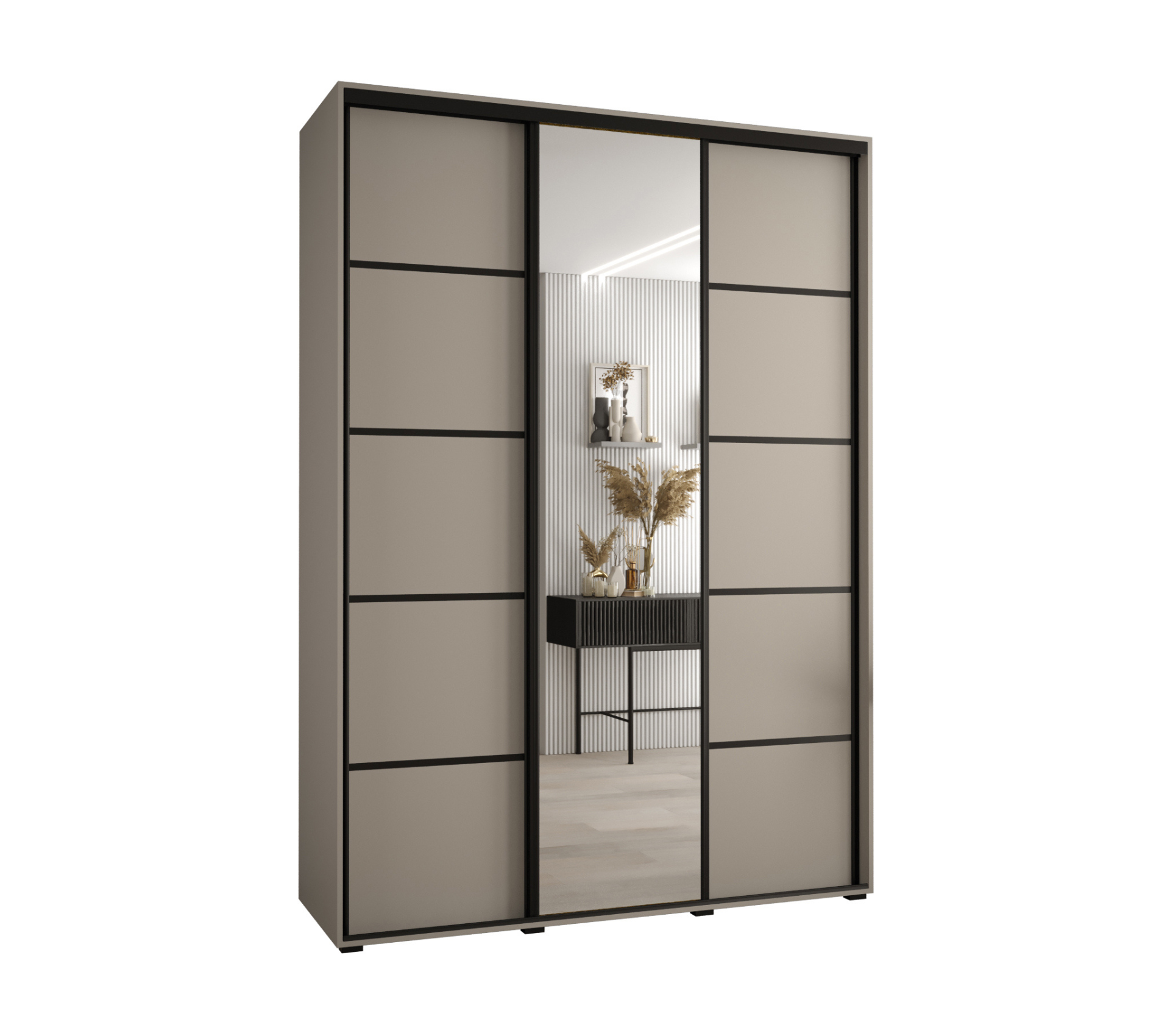 Szafa przesuwna z lustrem wysoka Dakota 5 180 x 45 x 235,2 cm kaszmir + u. czarny - Abiks Meble